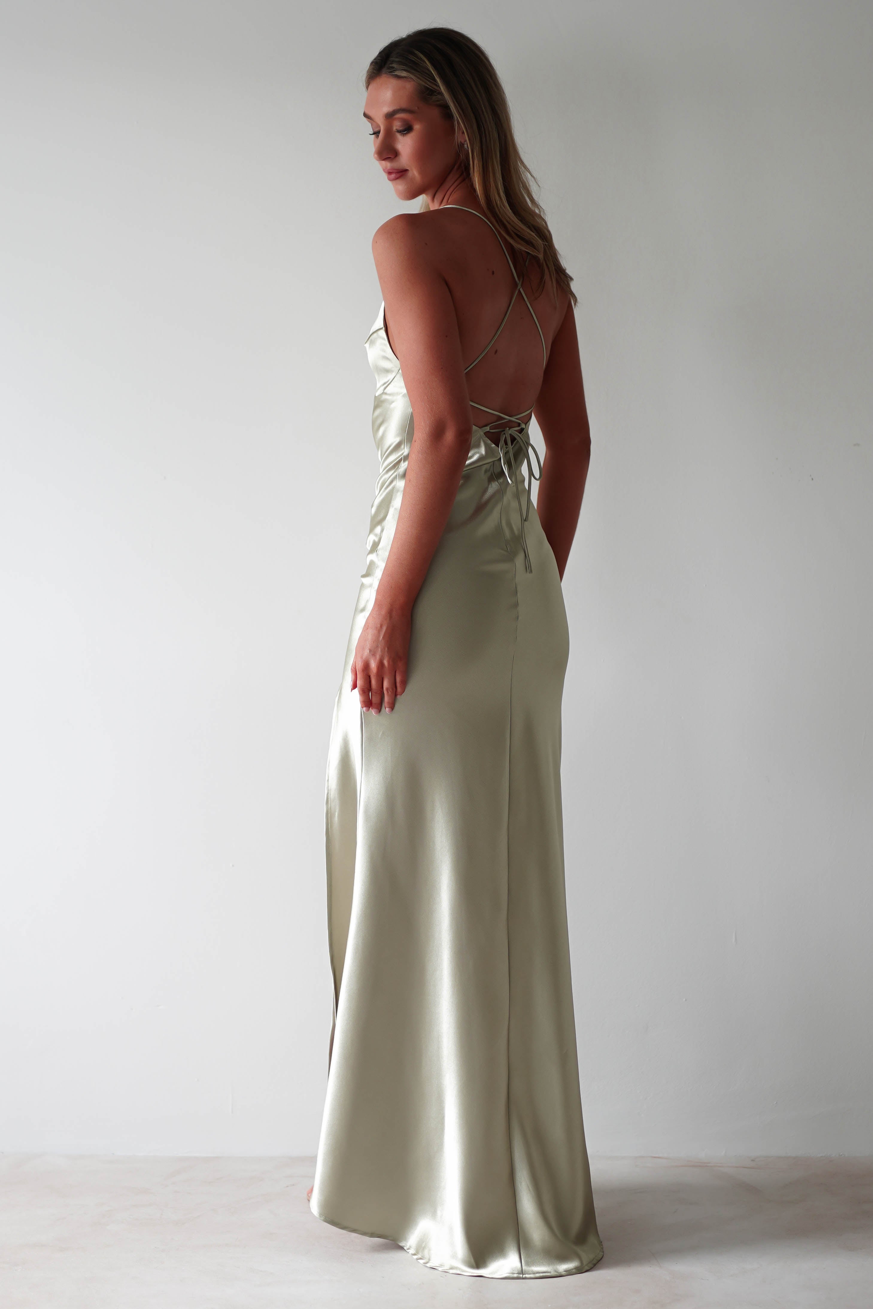 Celinee Satin Maxi Gown | Sage | Debs & Prom | Formal Gown | Oh Hello Clothing