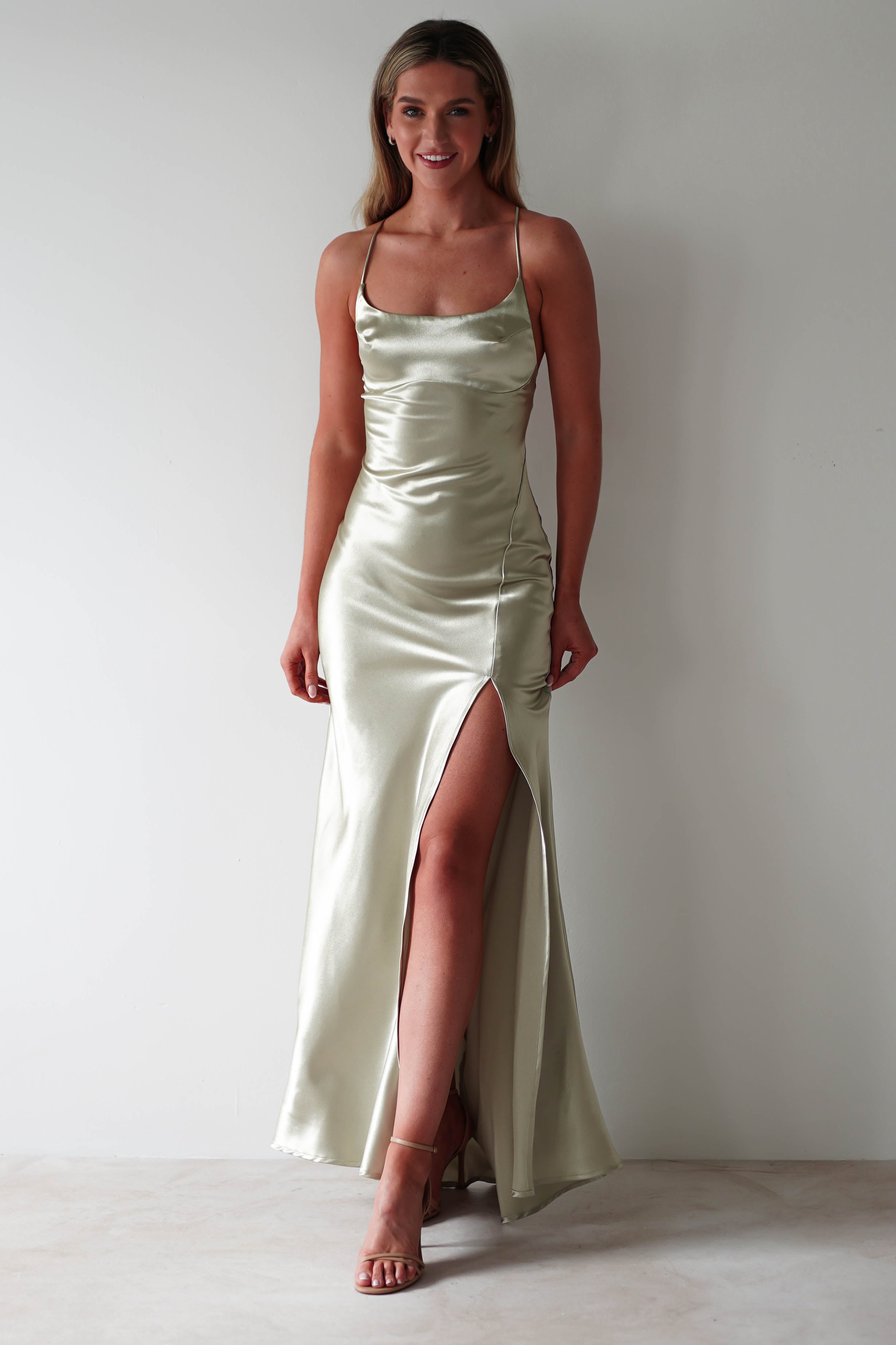 Celinee Satin Maxi Gown | Sage | Debs & Prom | Formal Gown | Oh Hello Clothing