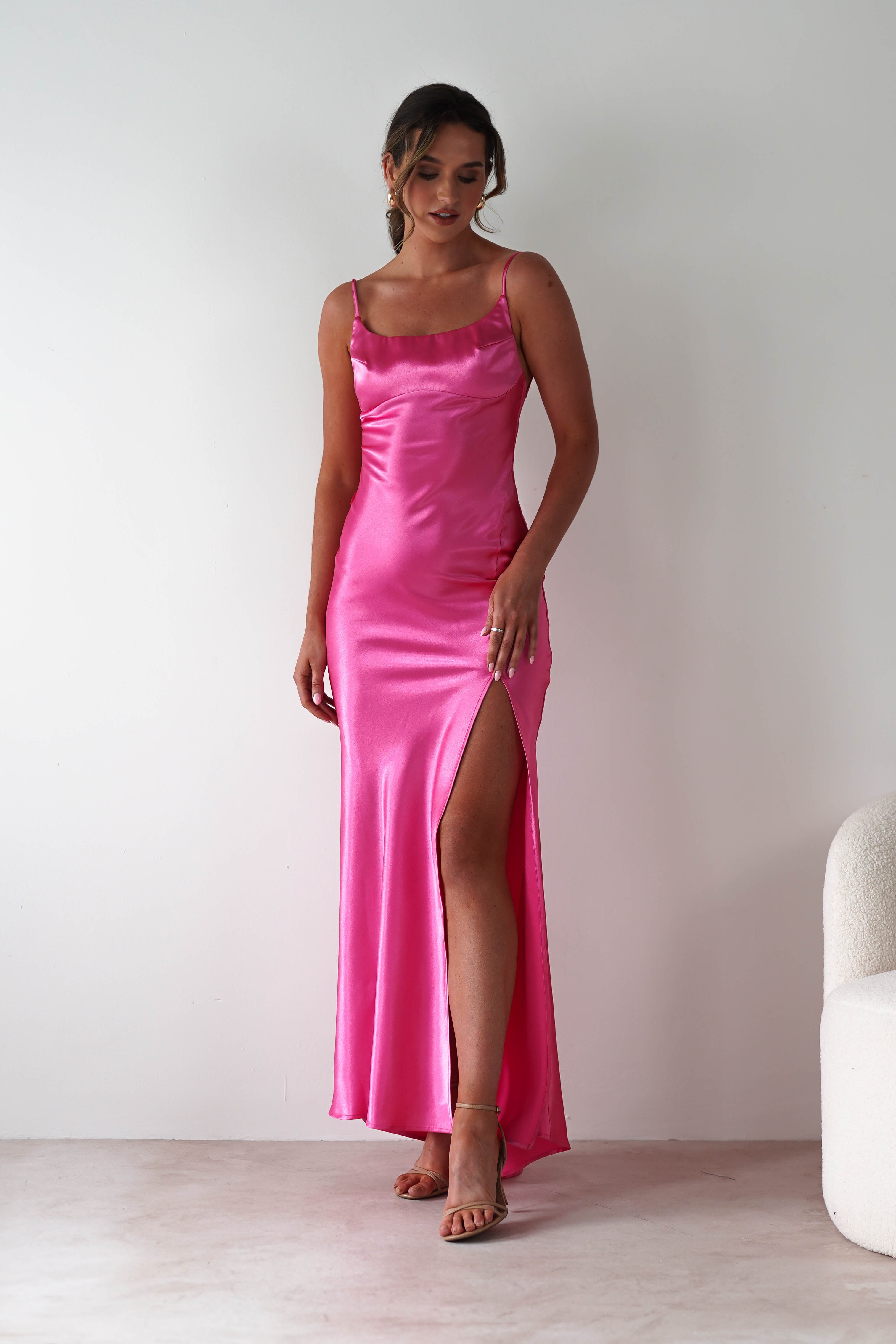 Celinee Satin Maxi Gown | Hot Pink | Debs & Prom | Formal Gown | Oh Hello Clothing