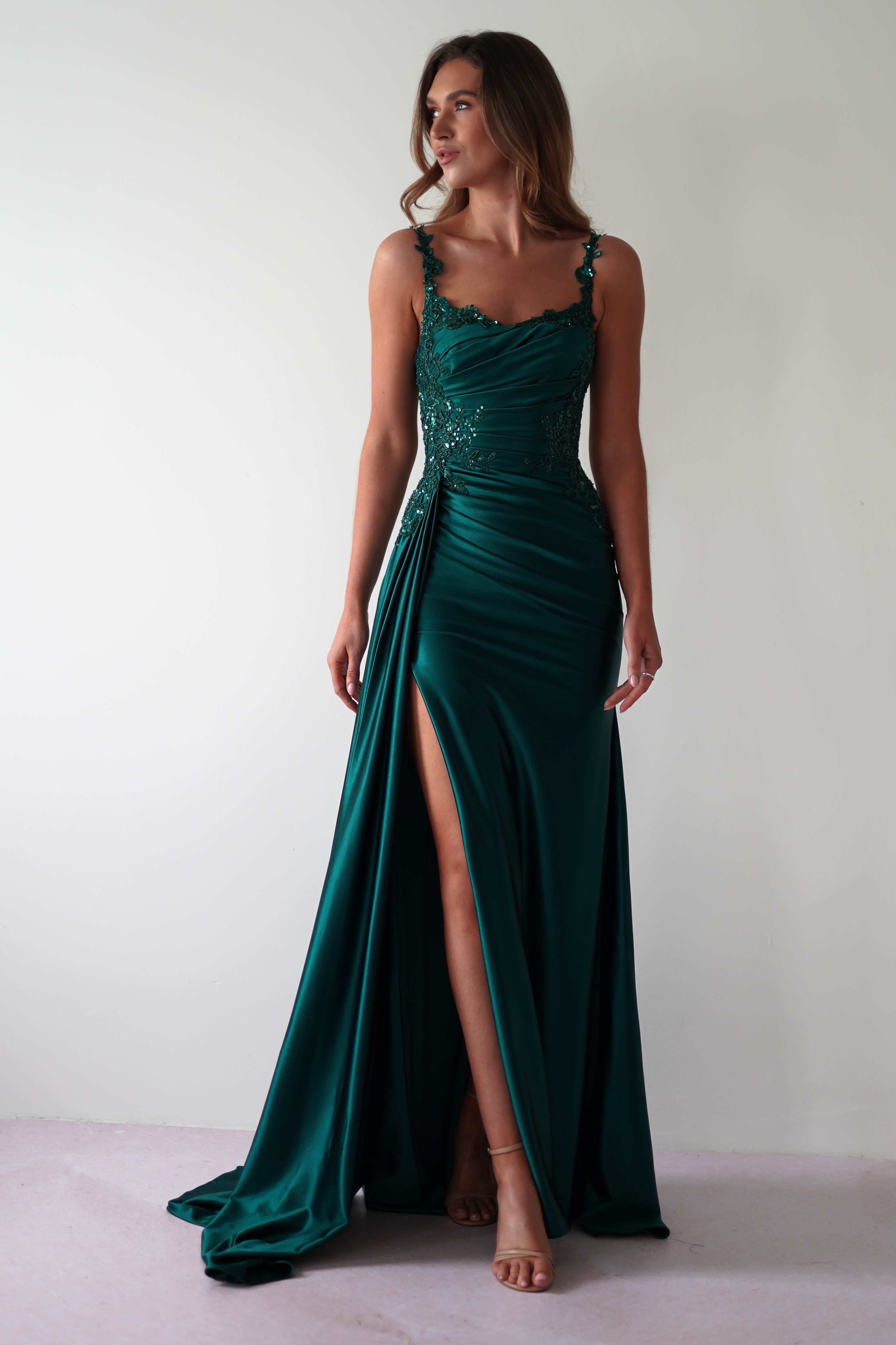 Cindy Pleated Bodice Gown | Emerald Green | Debs & Prom | Formal Gown | Oh Hello Clothing