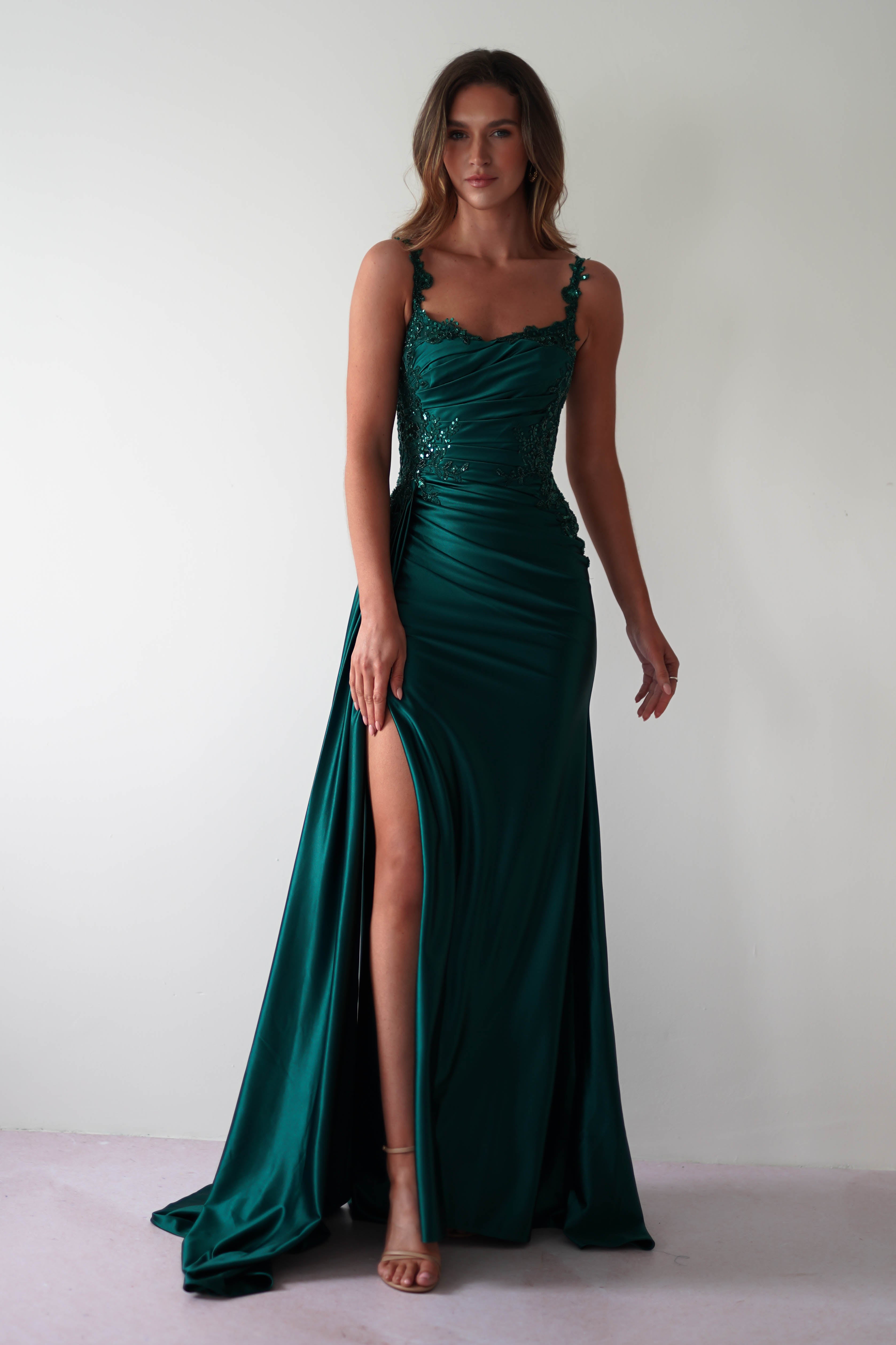 Cindy Pleated Bodice Gown | Emerald Green | Debs & Prom | Formal Gown | Oh Hello Clothing
