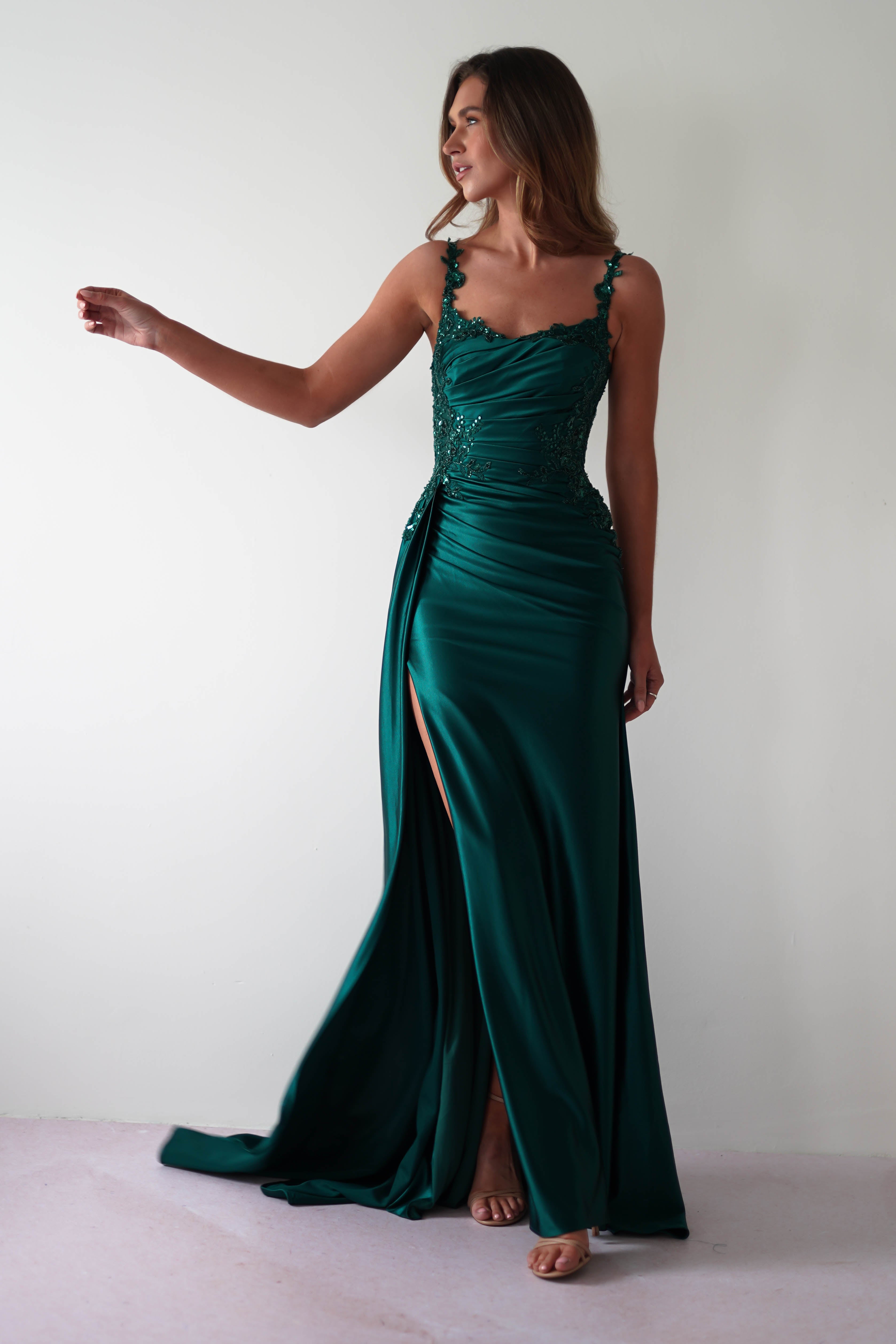 Cindy Pleated Bodice Gown | Emerald Green | Debs & Prom | Formal Gown | Oh Hello Clothing