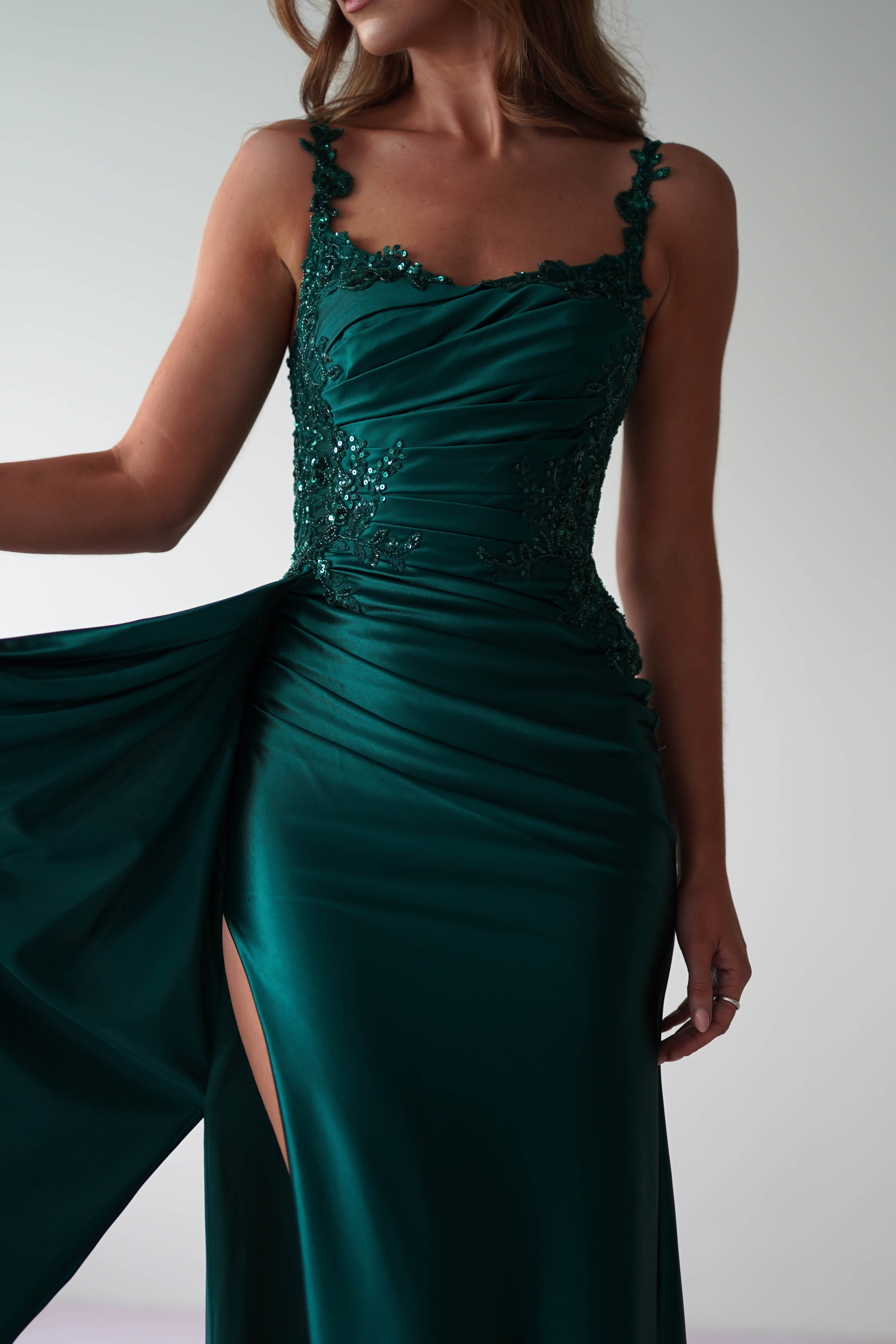 Cindy Pleated Bodice Gown | Emerald Green | Debs & Prom | Formal Gown | Oh Hello Clothing
