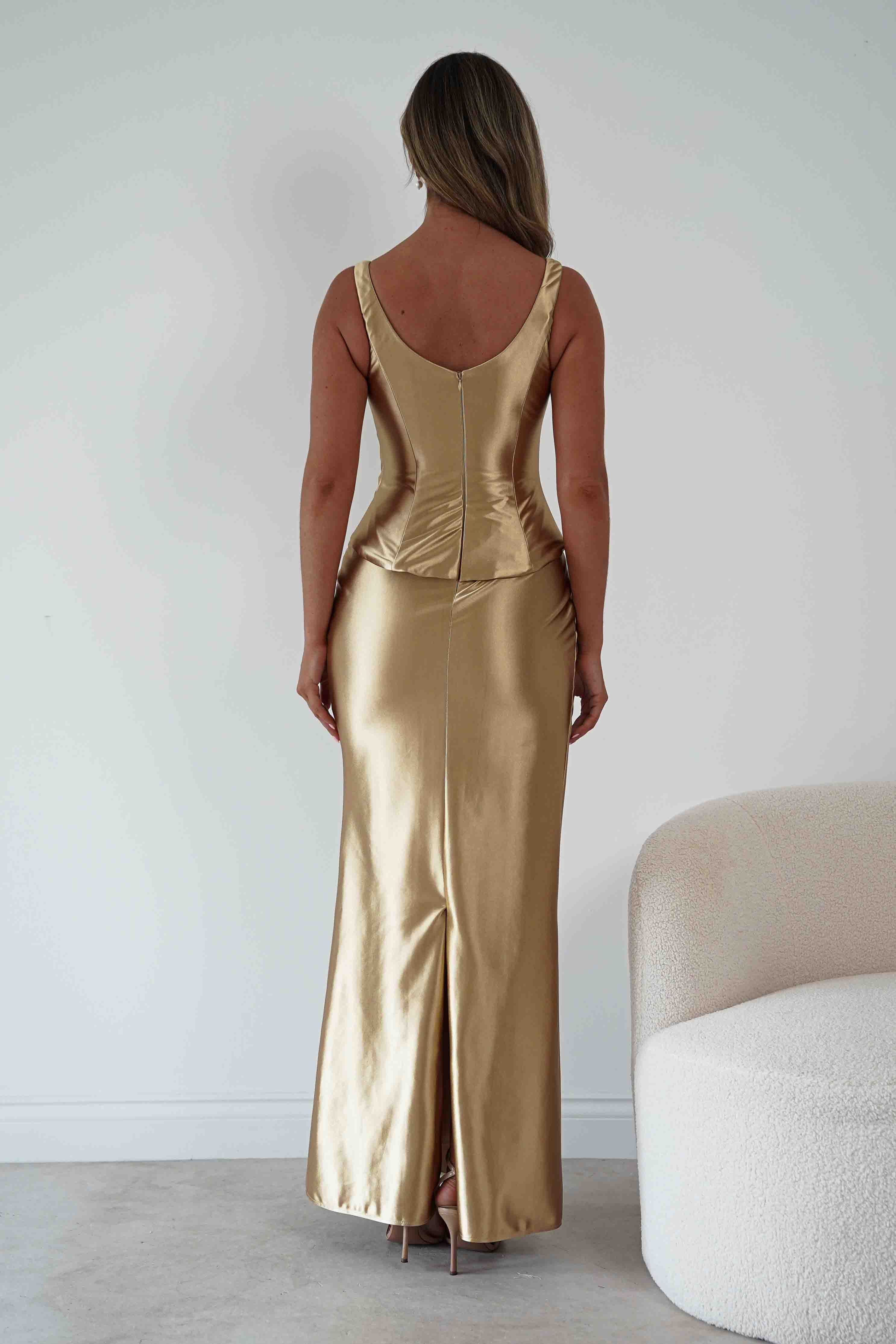 Oh Hello Clothing Women > Clothing > Dresses 1*DONE*CIND-CH2604-GOLD-DRAPED SATIN MAXI DRESS (Copy)