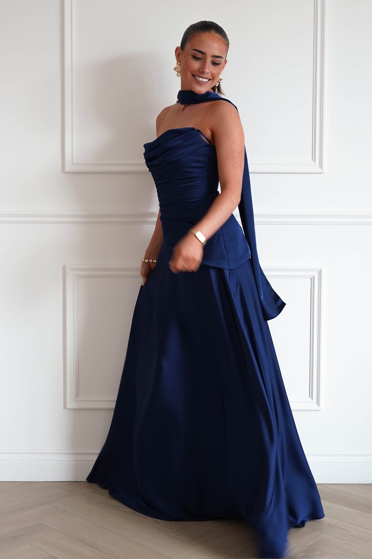 Oh Hello Clothing Women > Clothing > Dresses 1*DONE- CINDERALLA-7432-navy Draped Corset Maxi Dress (Copy)