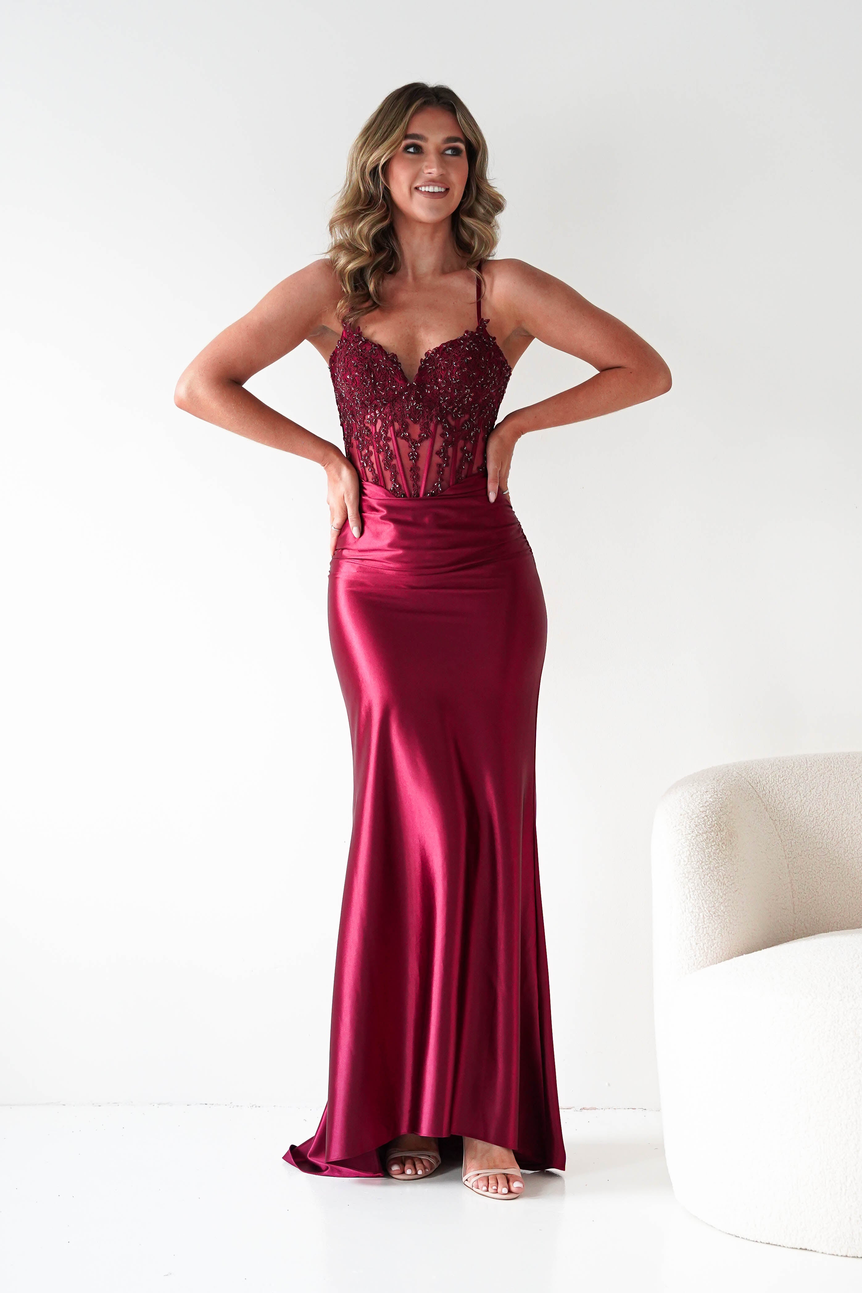 Oh Hello Clothing Dresses 1*DONE - Cinderalla- Embellished Corset Evening Gown x4 colours- Burgundy