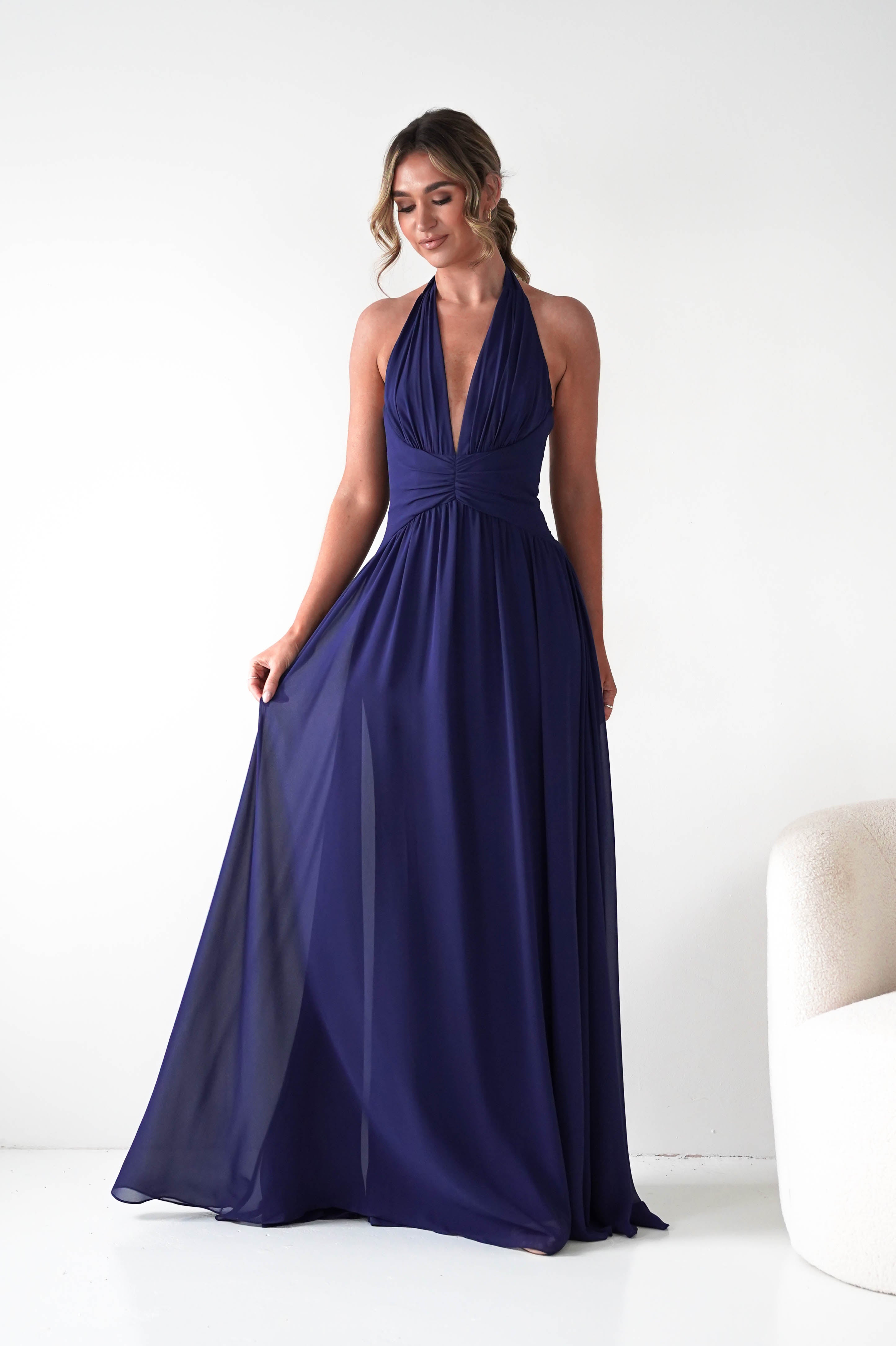 Oh Hello Clothing Dresses 1*DONE -CINDERALLA-T715 NAVY FLOWY DRESS