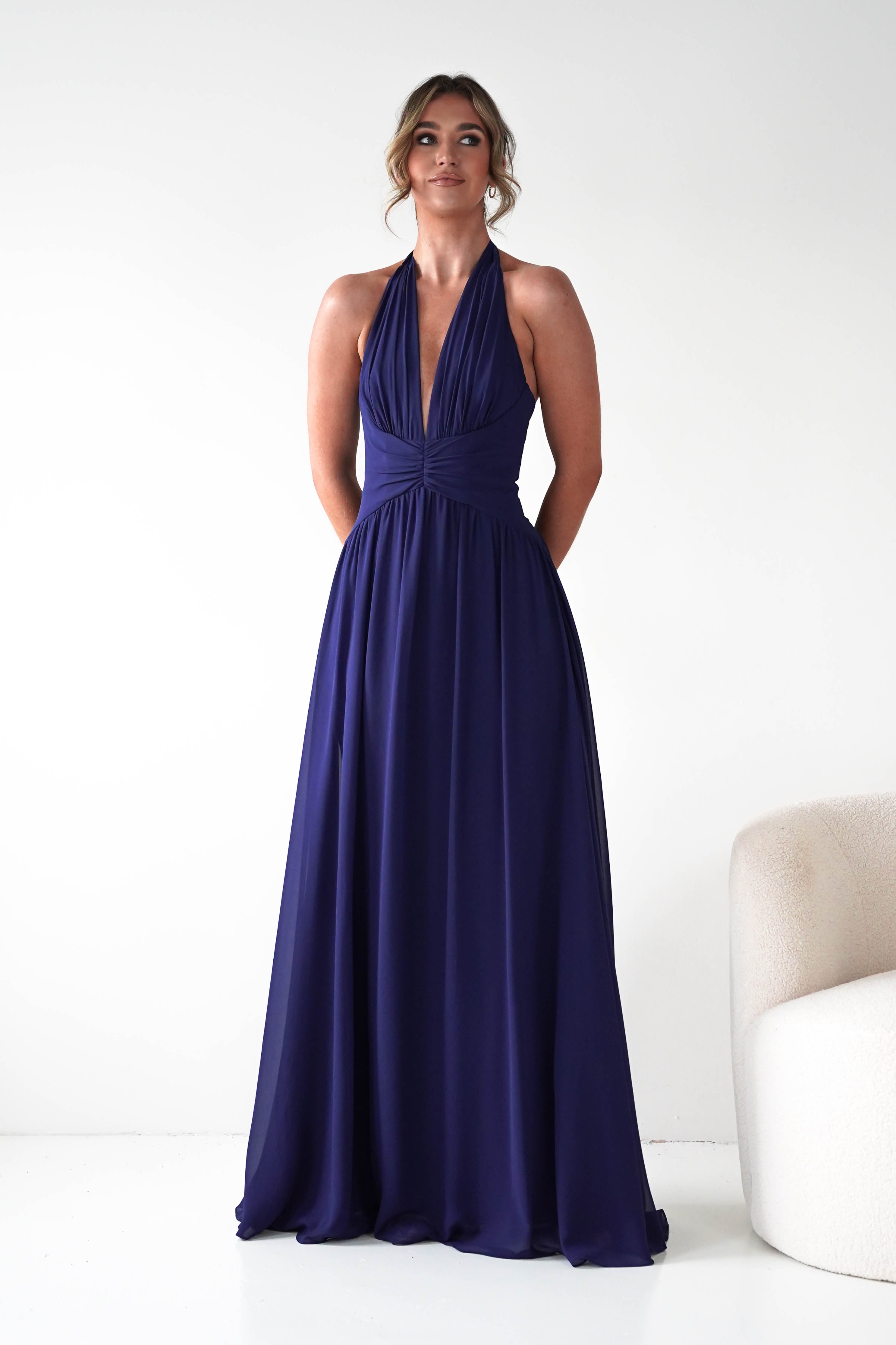 Oh Hello Clothing Dresses 1*DONE -CINDERALLA-T715 NAVY FLOWY DRESS