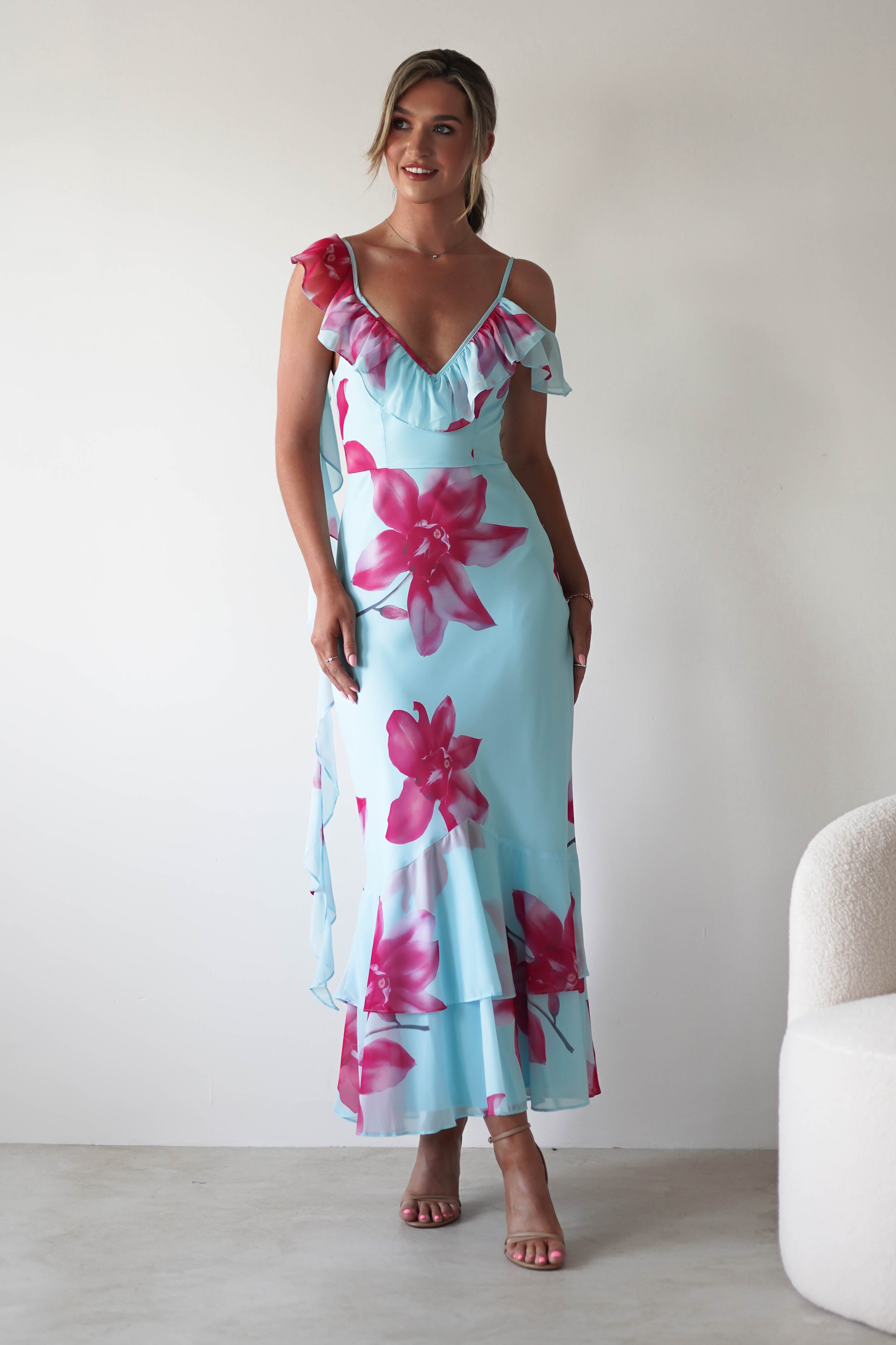Leonie Floral Print Maxi Dress Blue | Wedding Guest Dress | Maxi | Oh Hello Clothing