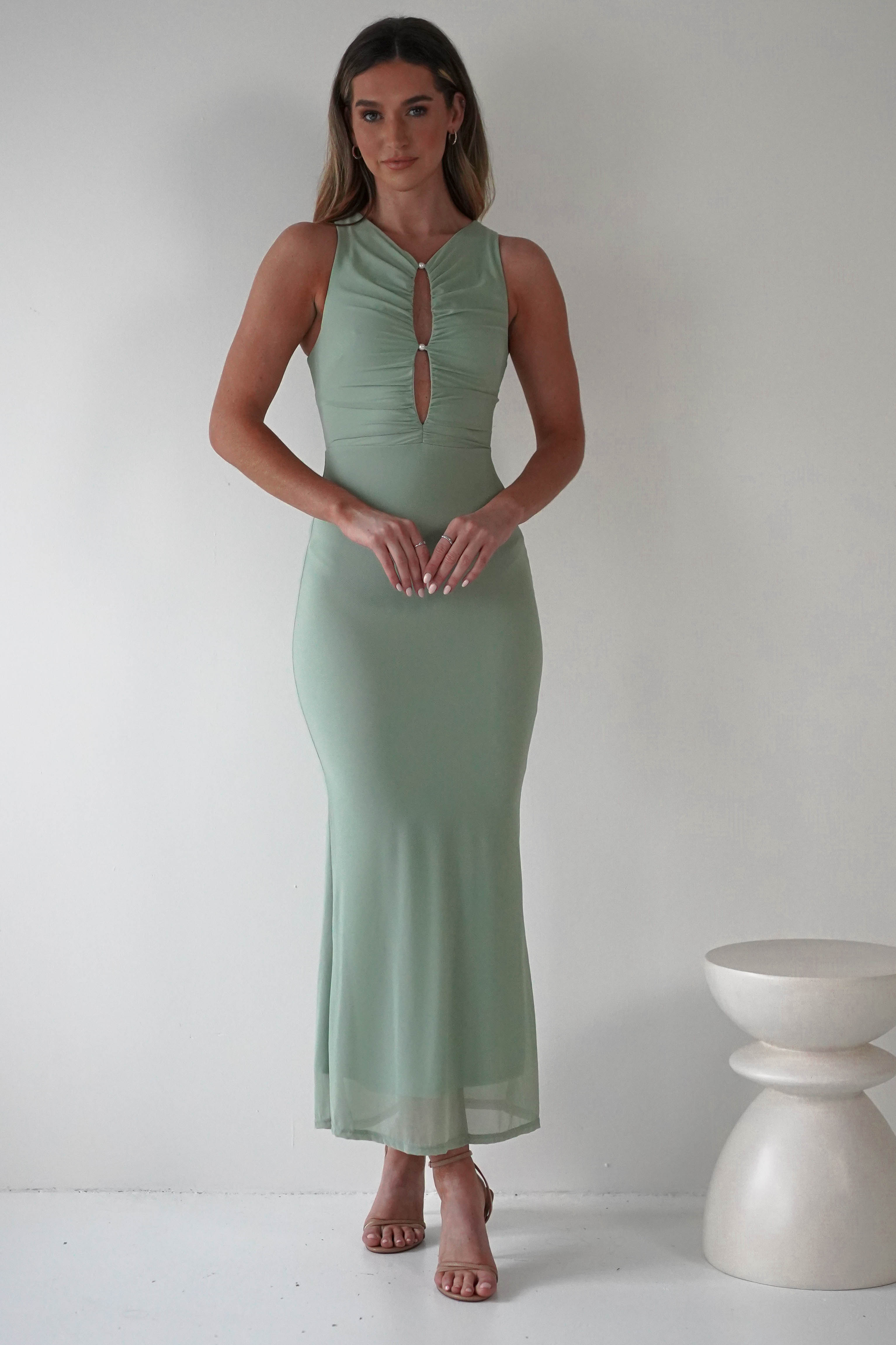 Hallie Mesh Bodycon Maxi Dress Sage | Wedding Guest Dress | Bodycon | Maxi | Oh Hello Clothing