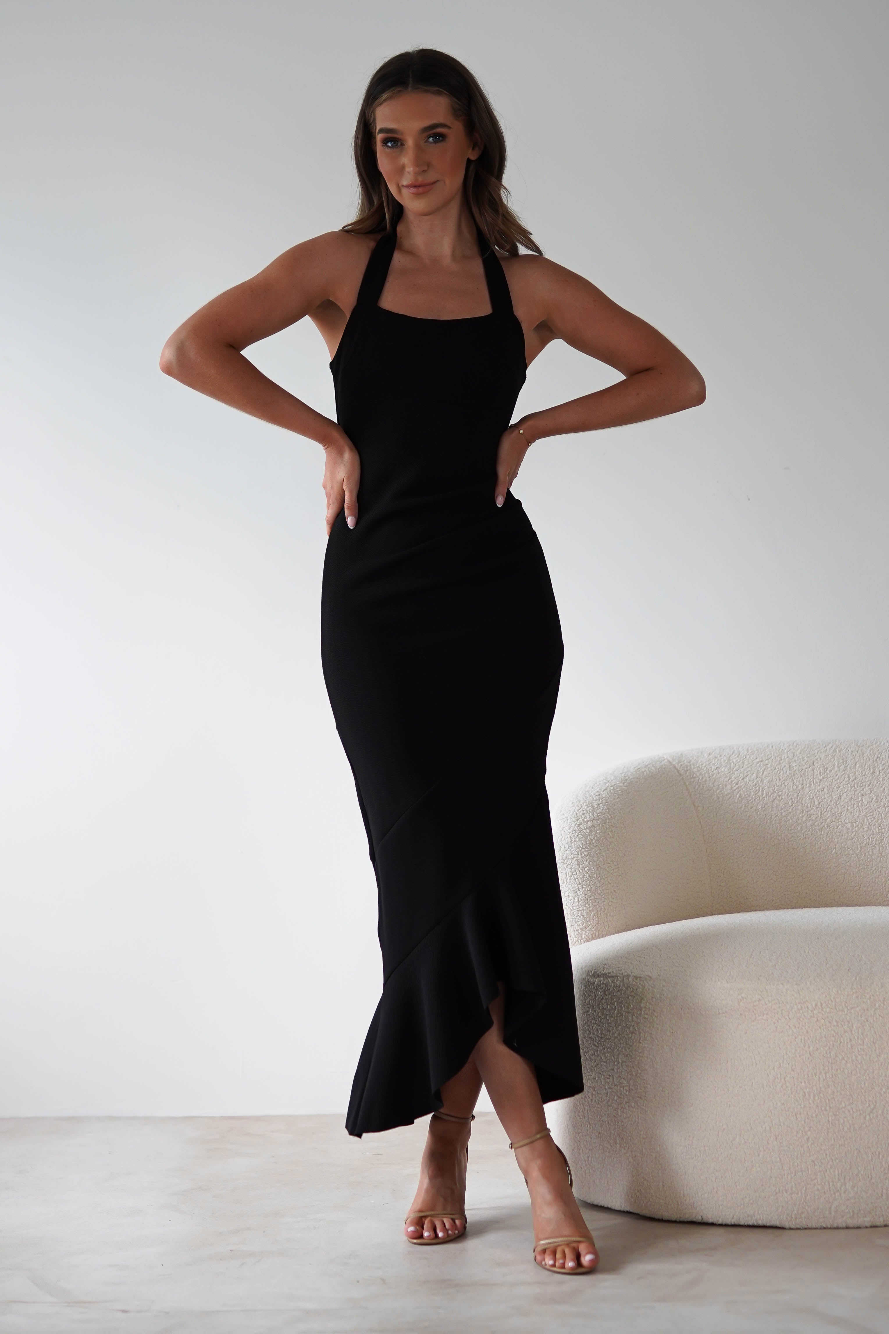 Damaris Textured Midi Dress Black | Wedding Guest Dress | Midi | Oh Hello Clothing