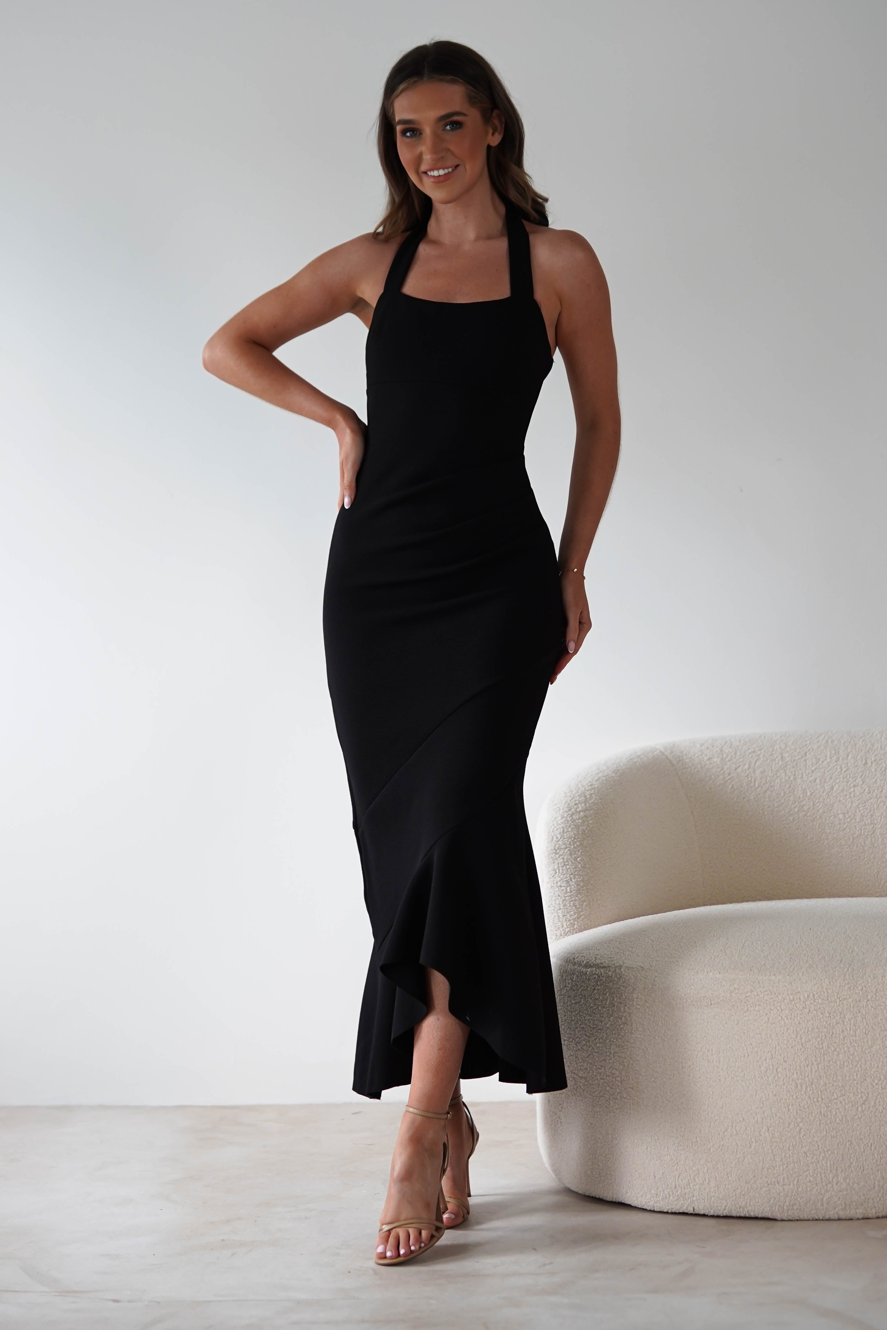 Damaris Textured Midi Dress Black | Wedding Guest Dress | Midi | Oh Hello Clothing