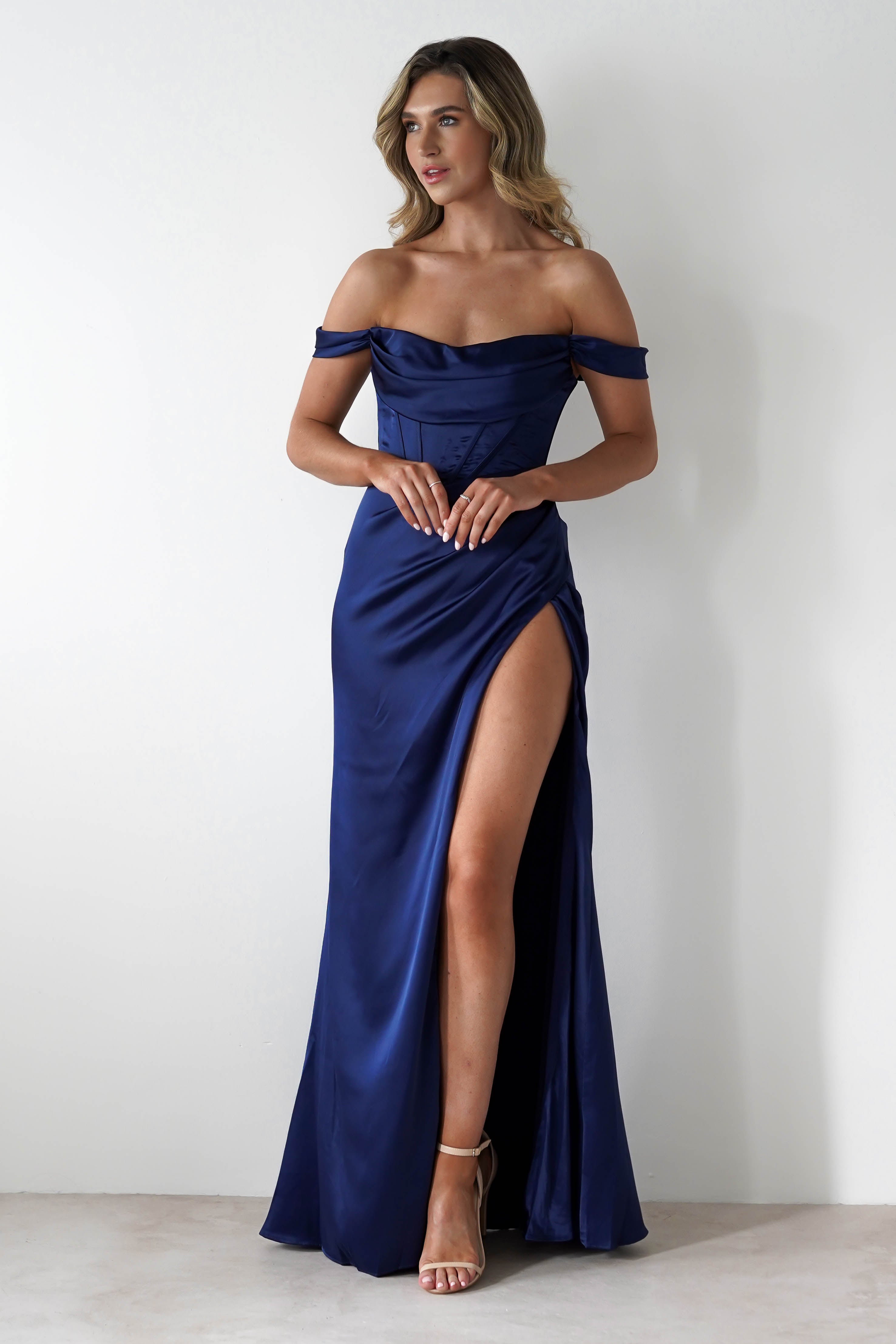 Dionne Soft Coset Maxi Gown | Navy | Debs & Prom | Formal Gown | Oh Hello Clothing