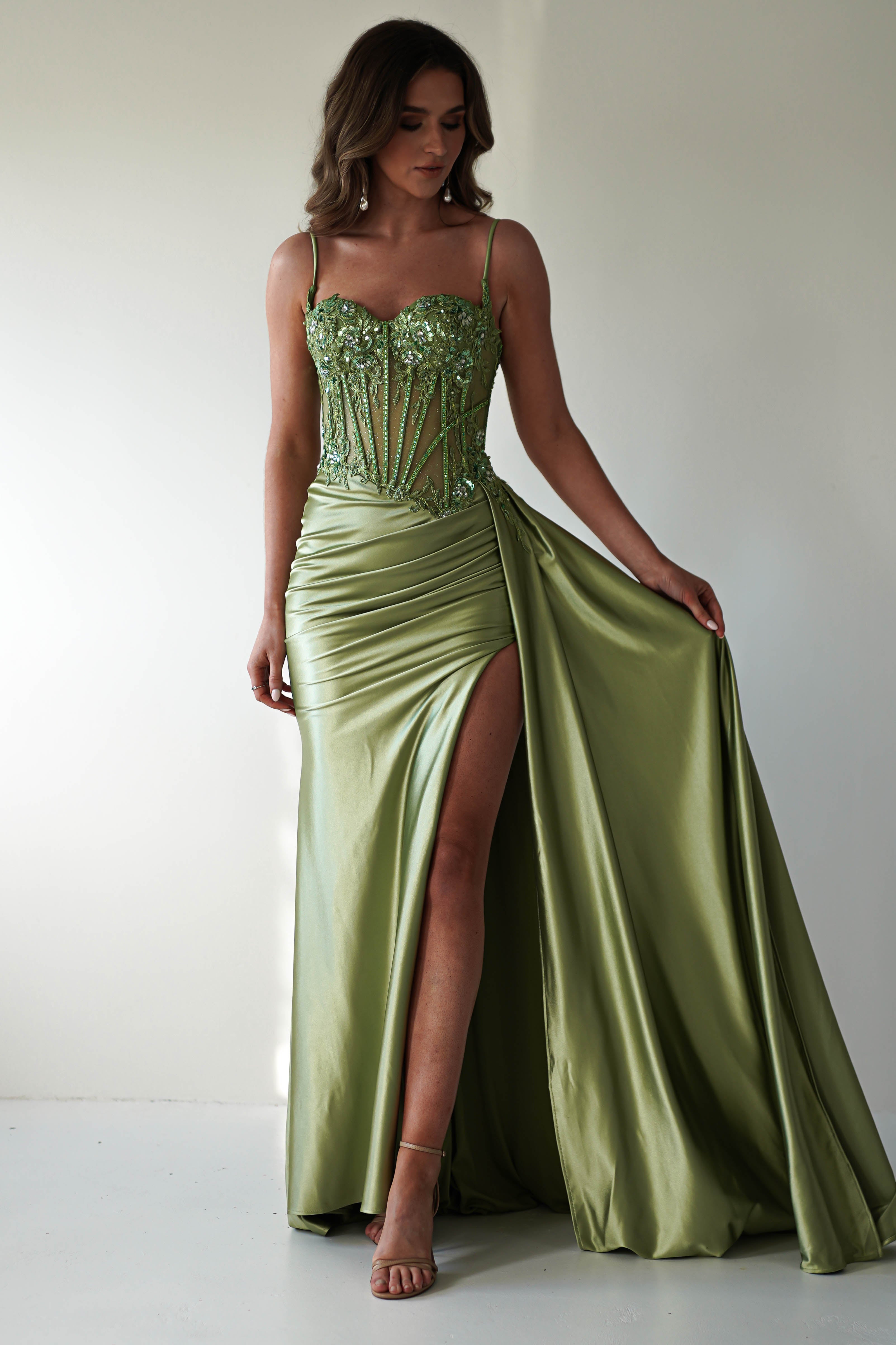 Diva Embellished Corset Gown | Green | Debs & Prom | Formal Gown | Oh Hello Clothing