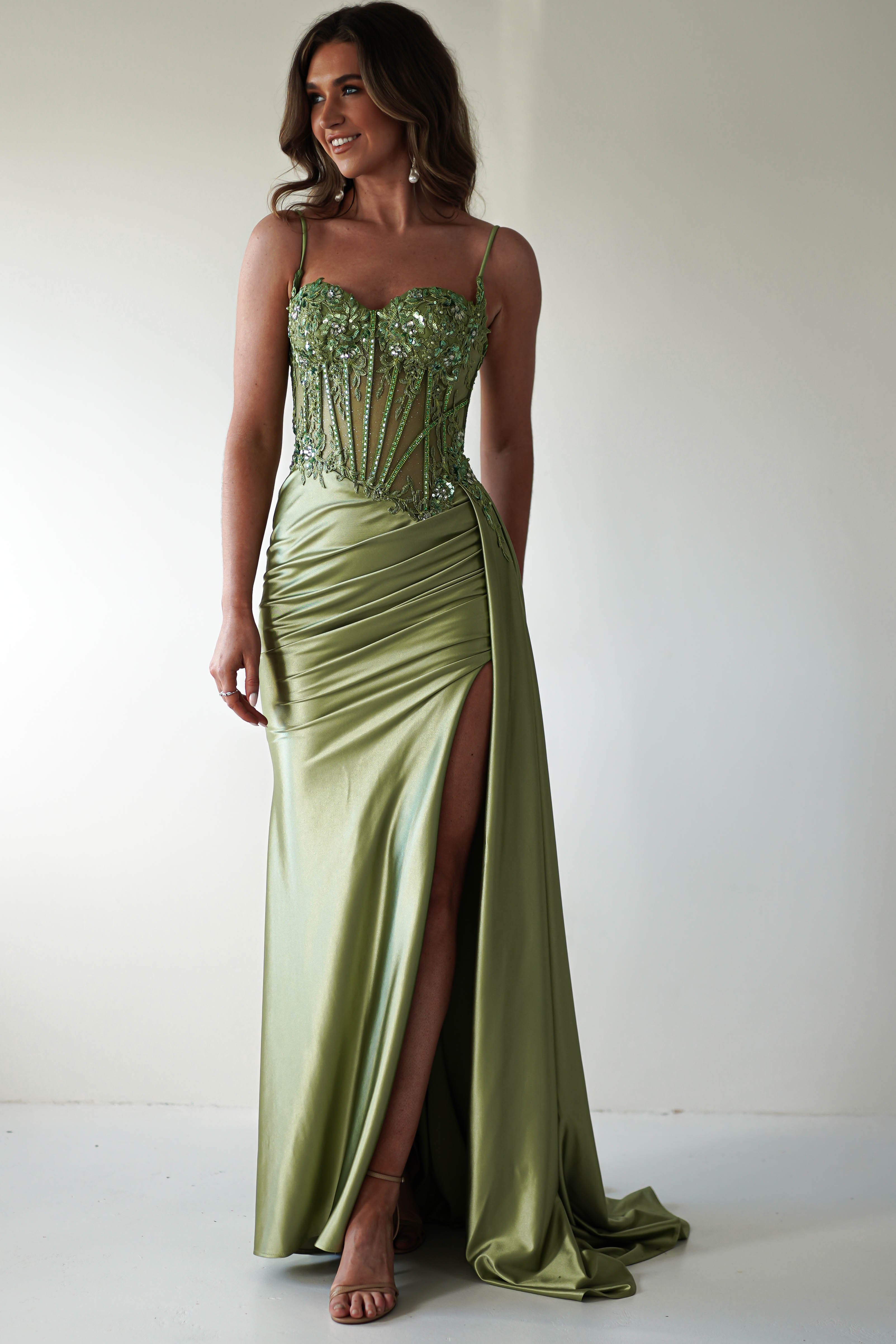 Diva Embellished Corset Gown | Green | Debs & Prom | Formal Gown | Oh Hello Clothing