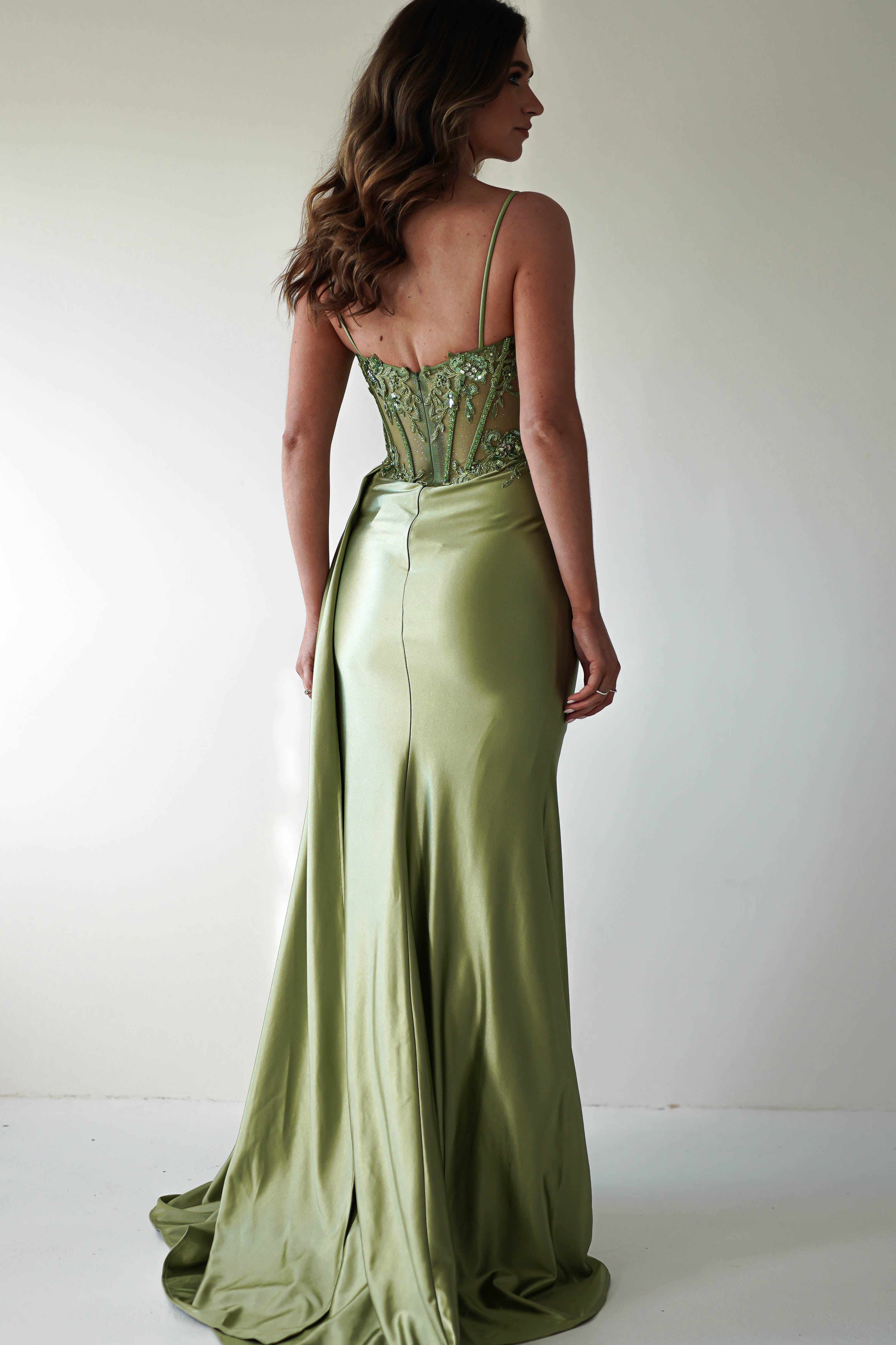 Diva Embellished Corset Gown | Green | Debs & Prom | Formal Gown | Oh Hello Clothing