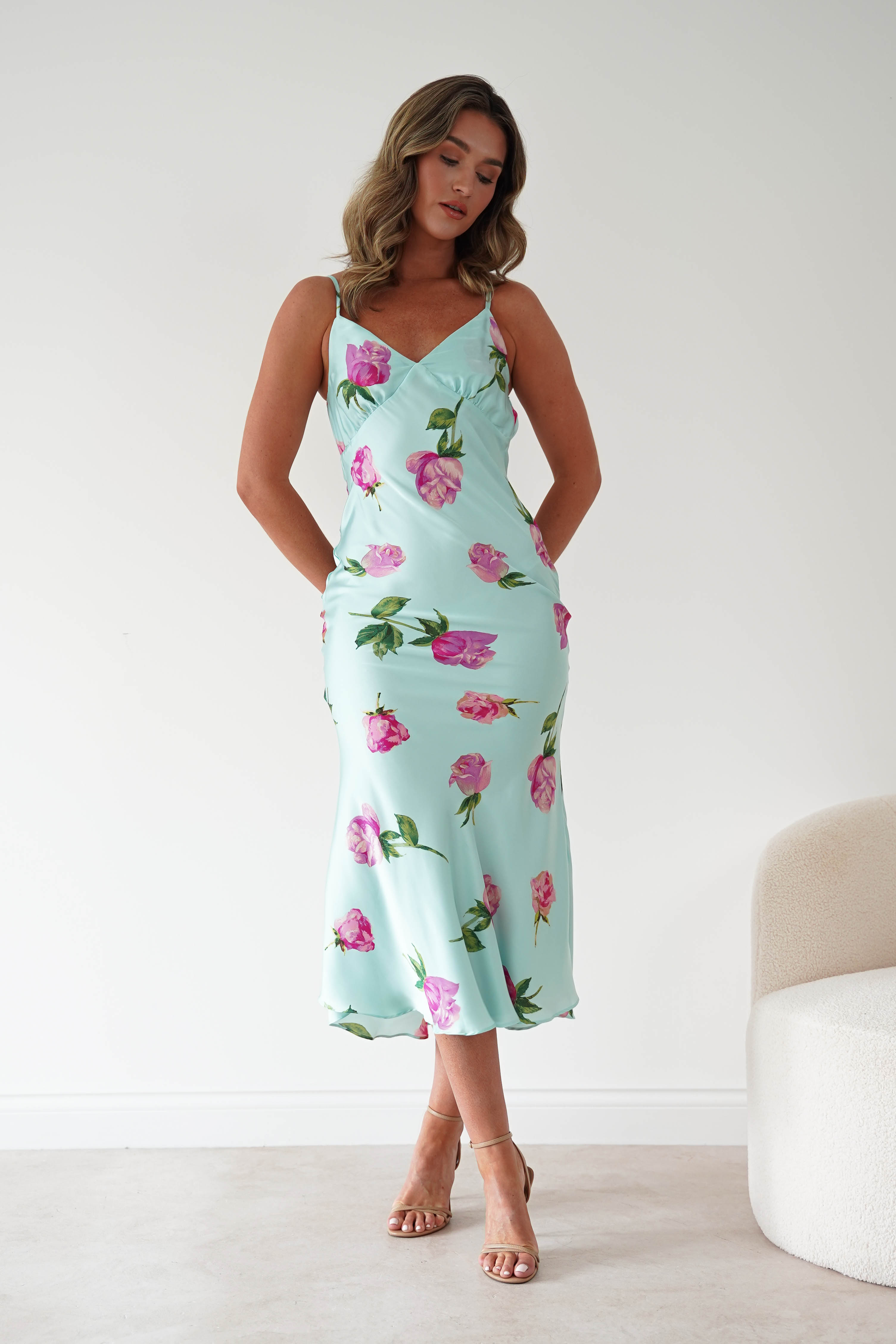 Oh Hello Clothing Women > Clothing > Dresses 1*DONE-DRESS FORUM-FD12159-ROSE MINT SATIN DRESS