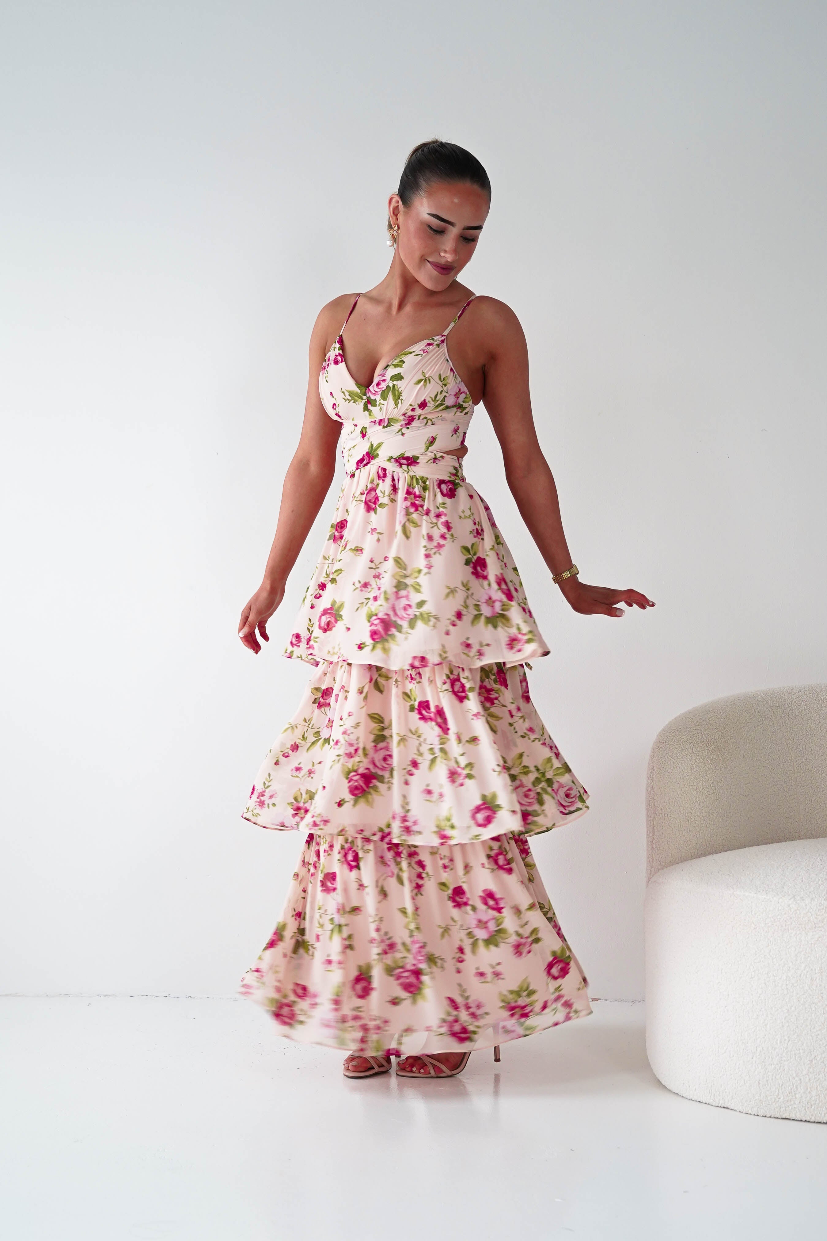 Oh Hello Clothing Women > Clothing > Dresses 1*DONE -DRESSFORUM-FD12622-Rose Lace-Up Tiered Maxi Dress