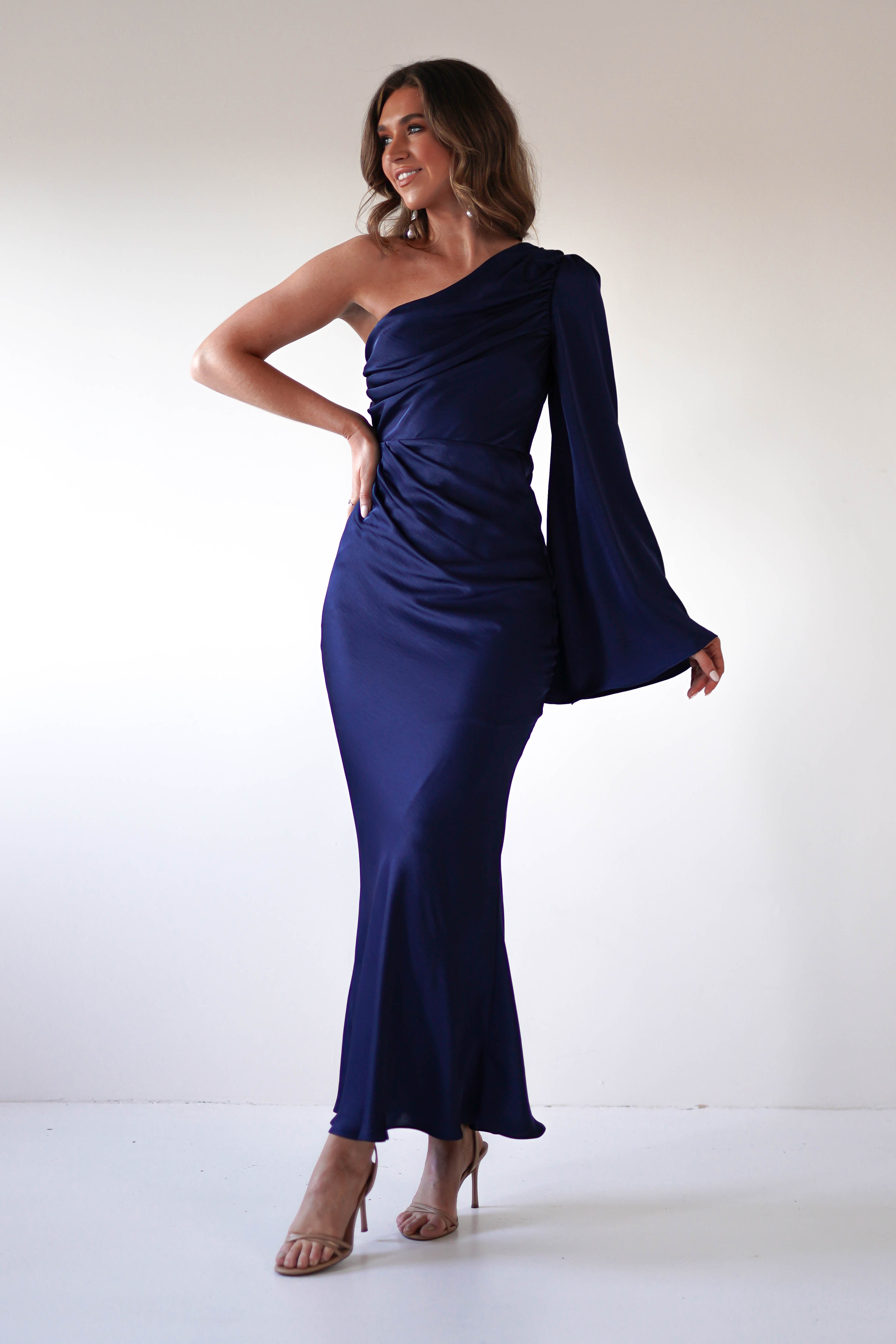 Sylvana Silky Maxi Dress Navy | Wedding Guest Dress | Maxi | Oh Hello Clothing