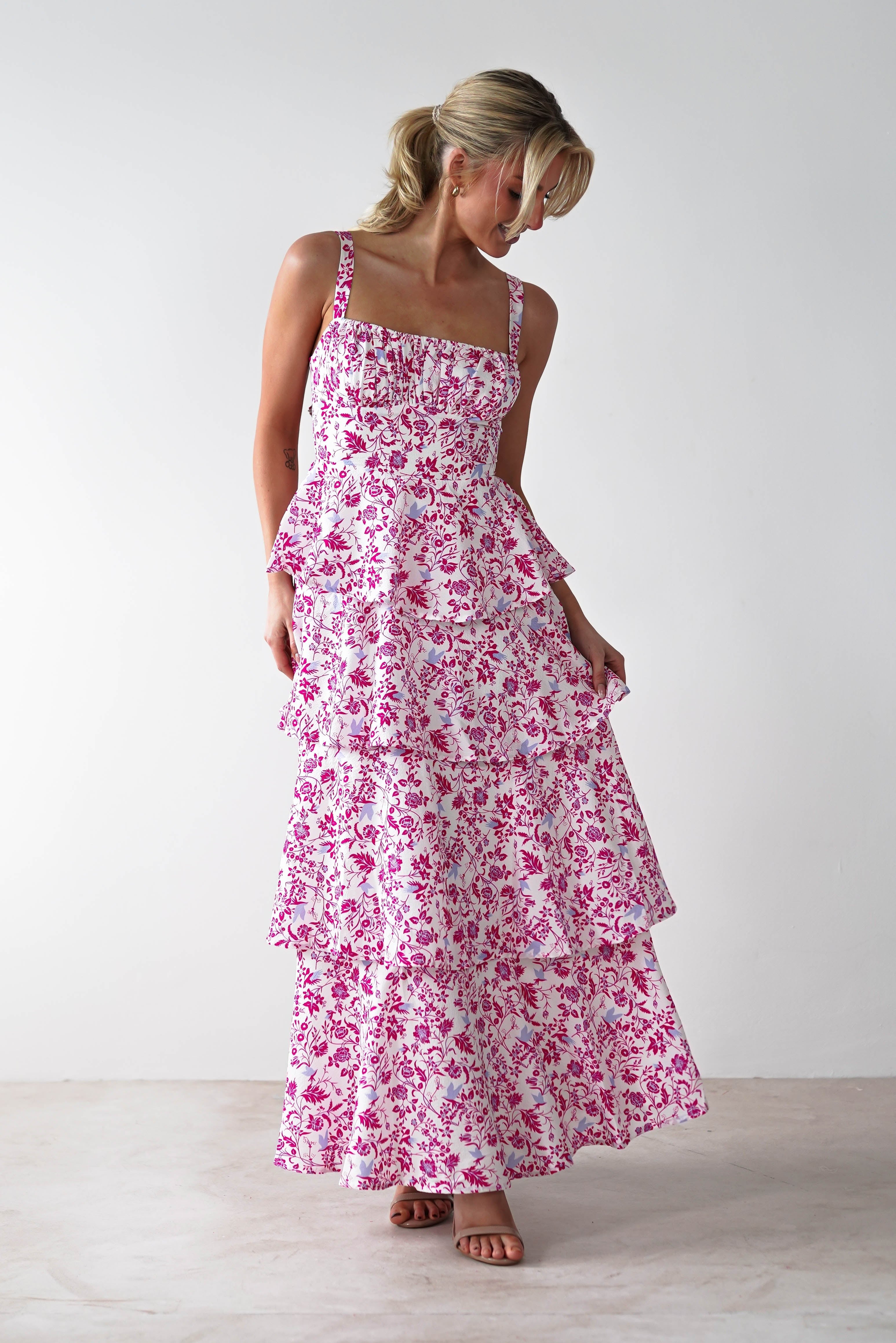 Emily Floral Ruffle Maxi Dress Pink Print | Wedding Guest Dress | Maxi | Oh Hello Clothing