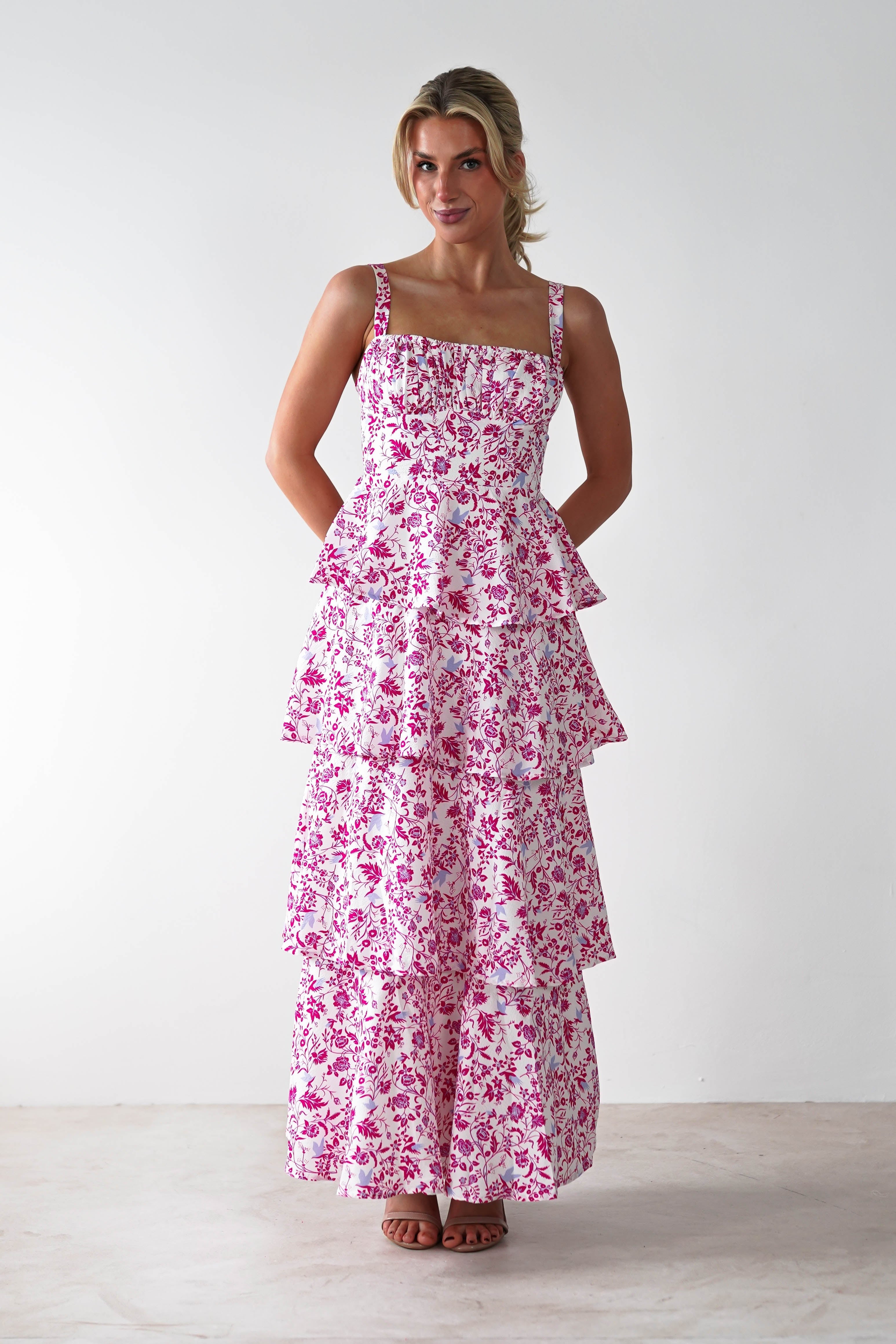 Emily Floral Ruffle Maxi Dress Pink Print | Wedding Guest Dress | Maxi | Oh Hello Clothing