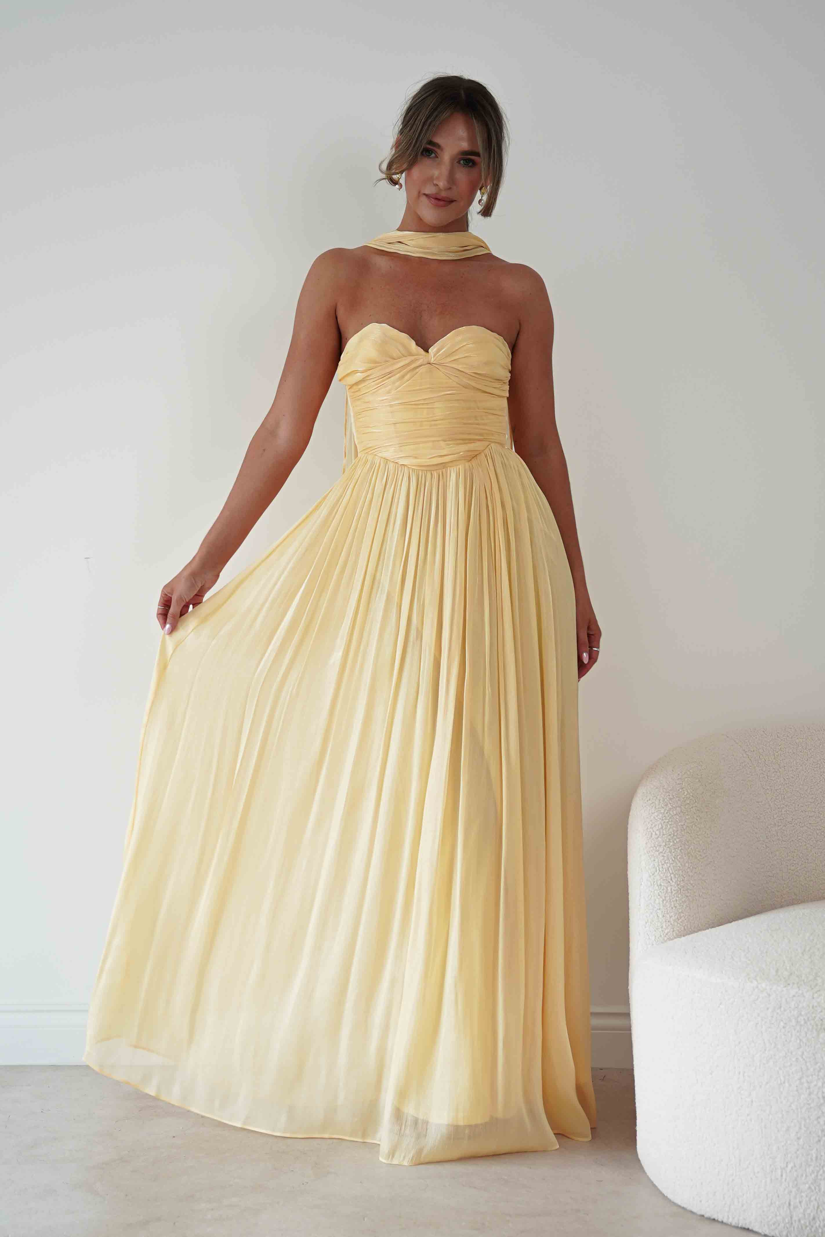 Oh Hello Clothing Women > Clothing > Dresses 1*DONE*F&P-578216-YELLOW STRAPLESS DRESS