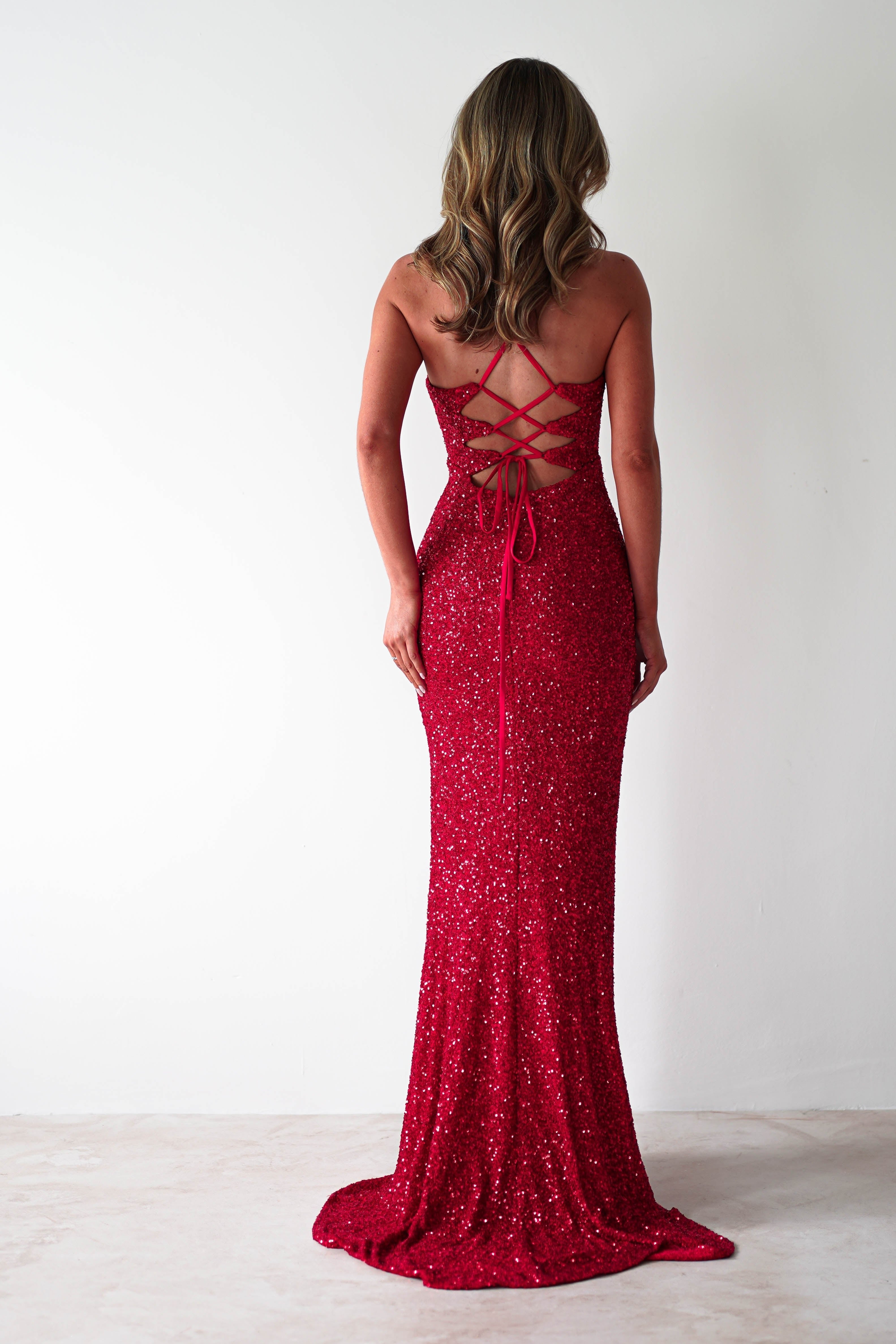 Clarisse Bodycon Sequin Gown | Red | Debs & Prom | Formal Gown | Oh Hello Clothing
