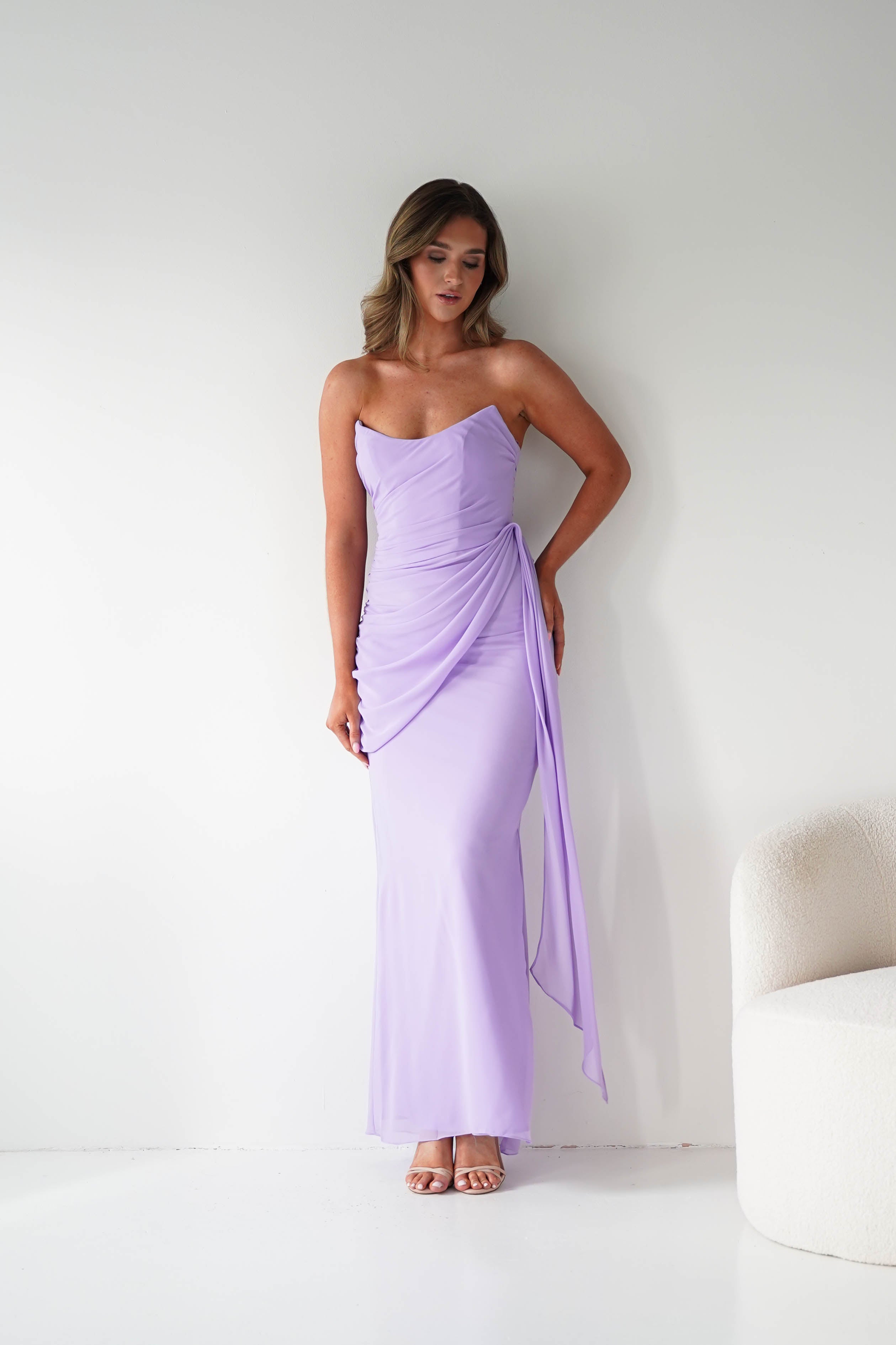 Oh Hello Clothing Women > Clothing > Dresses 1*DONE-Finn Strapless Draped Maxi Dress | LAVENDER