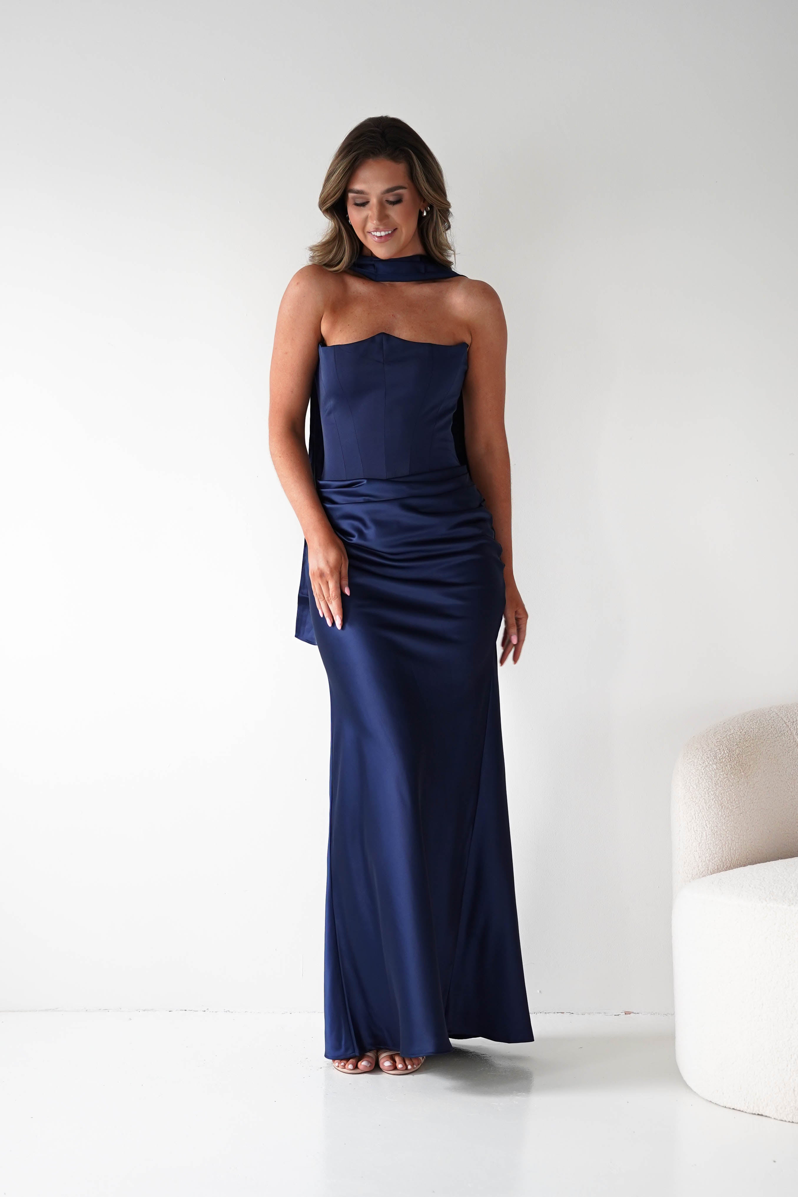 Oh Hello Clothing Dresses > Prom Dresses 1*DONE-Giselle Corset Satin Maxi Dress | New colour Navy