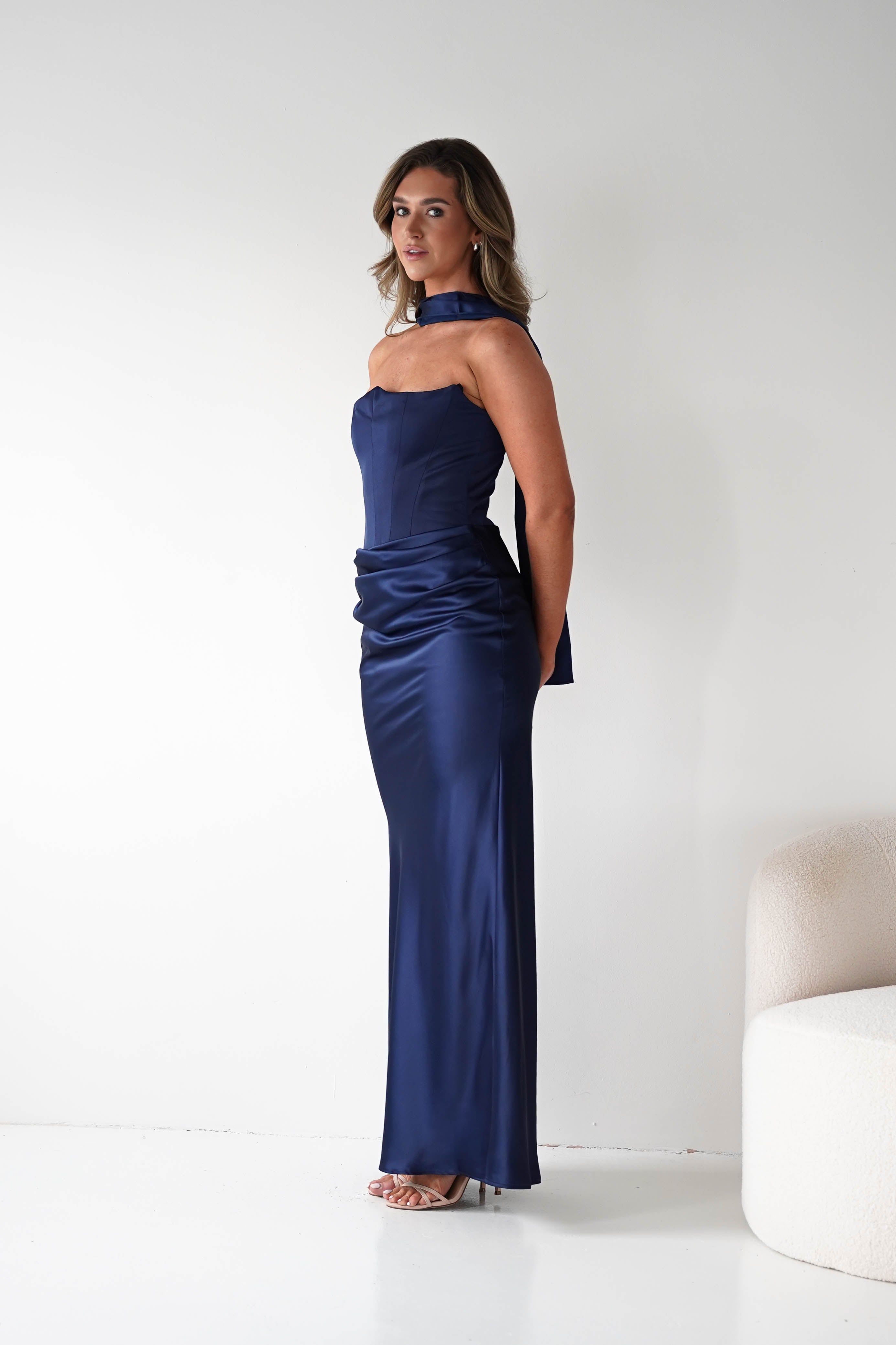 Oh Hello Clothing Dresses > Prom Dresses 1*DONE-Giselle Corset Satin Maxi Dress | New colour Navy