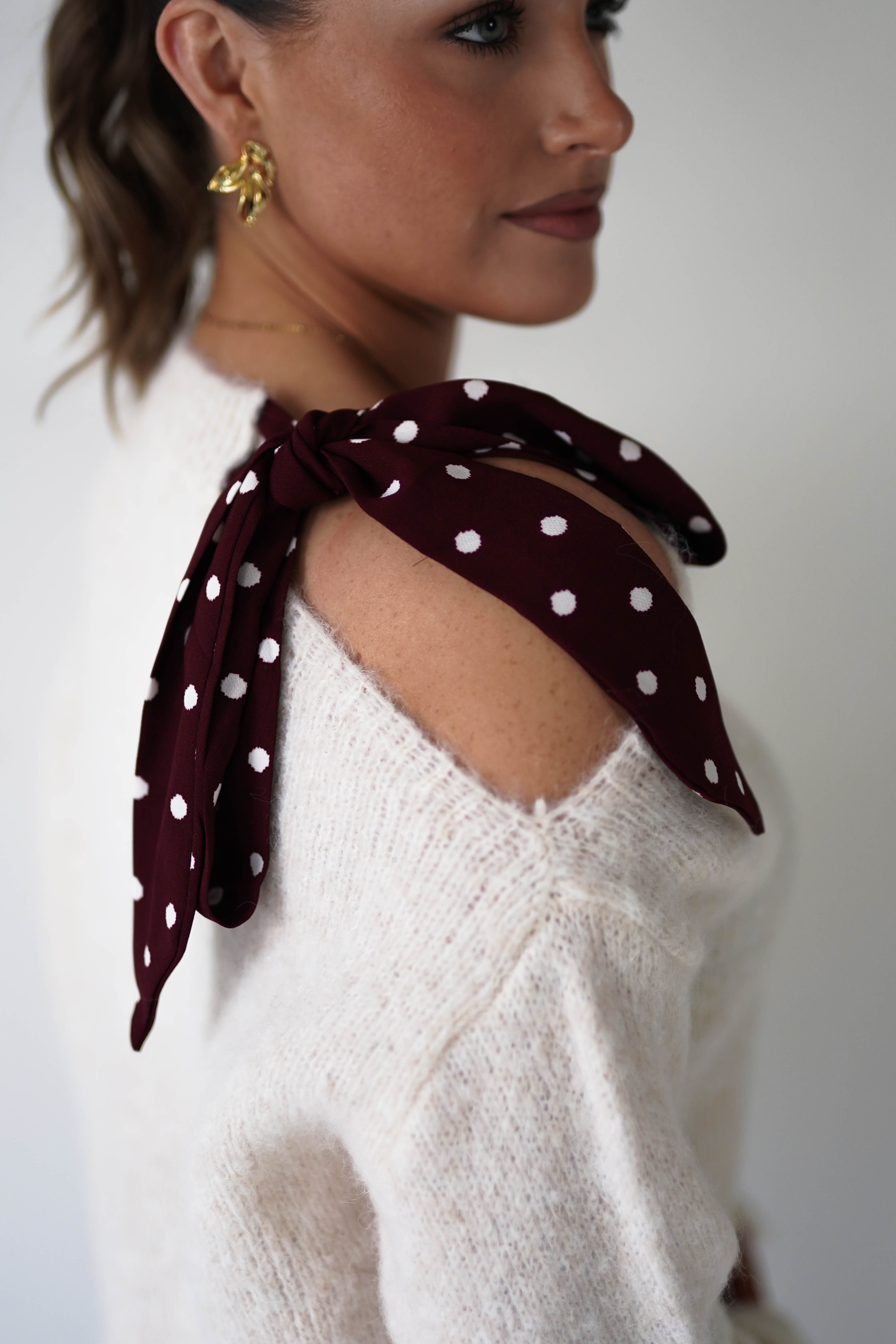 Oh Hello Clothing Women > Clothing > Knitwear ONE SIZE (6/12) 1*DONE-GRACIELA-PU6378 beige and BURGUNDY polka dot Detail Knit Jumper