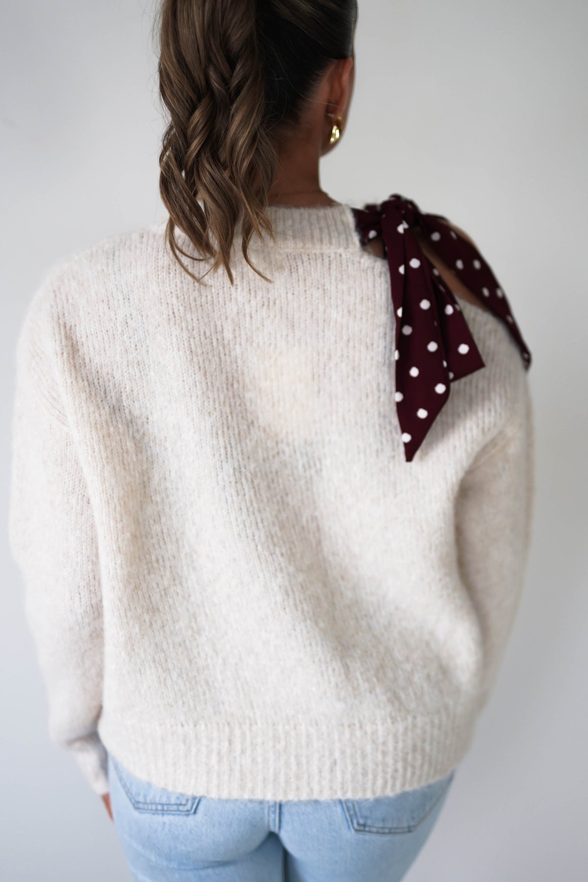 Oh Hello Clothing Women > Clothing > Knitwear ONE SIZE (6/12) 1*DONE-GRACIELA-PU6378 beige and BURGUNDY polka dot Detail Knit Jumper