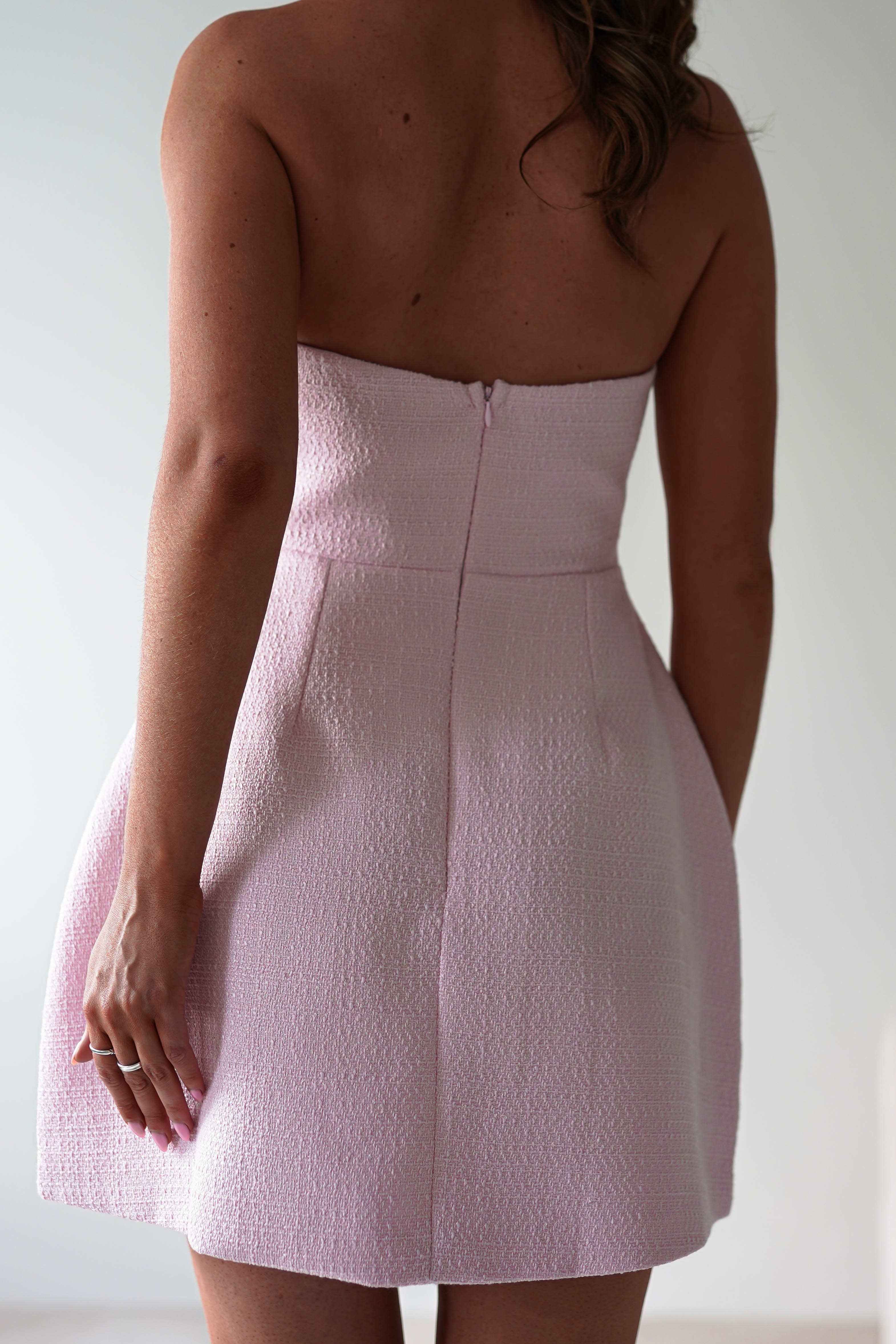 Spencer Halterneck Tweed Mini Dress Pink | Wedding Guest Dress | Halter Neck | Oh Hello Clothing