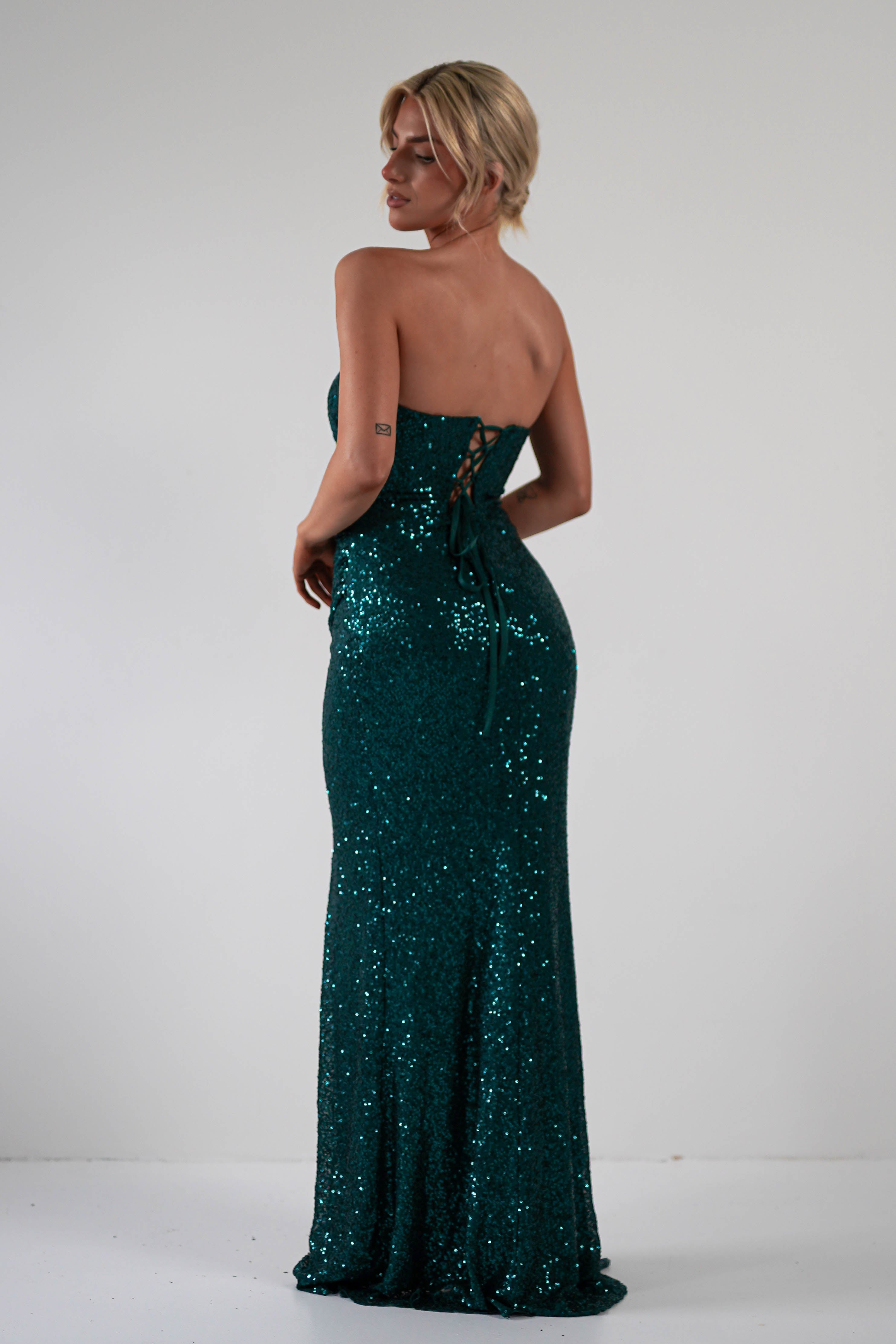Mabel Strapless Sequin Gown | Emerald Green | Debs & Prom | Formal Gown | Oh Hello Clothing