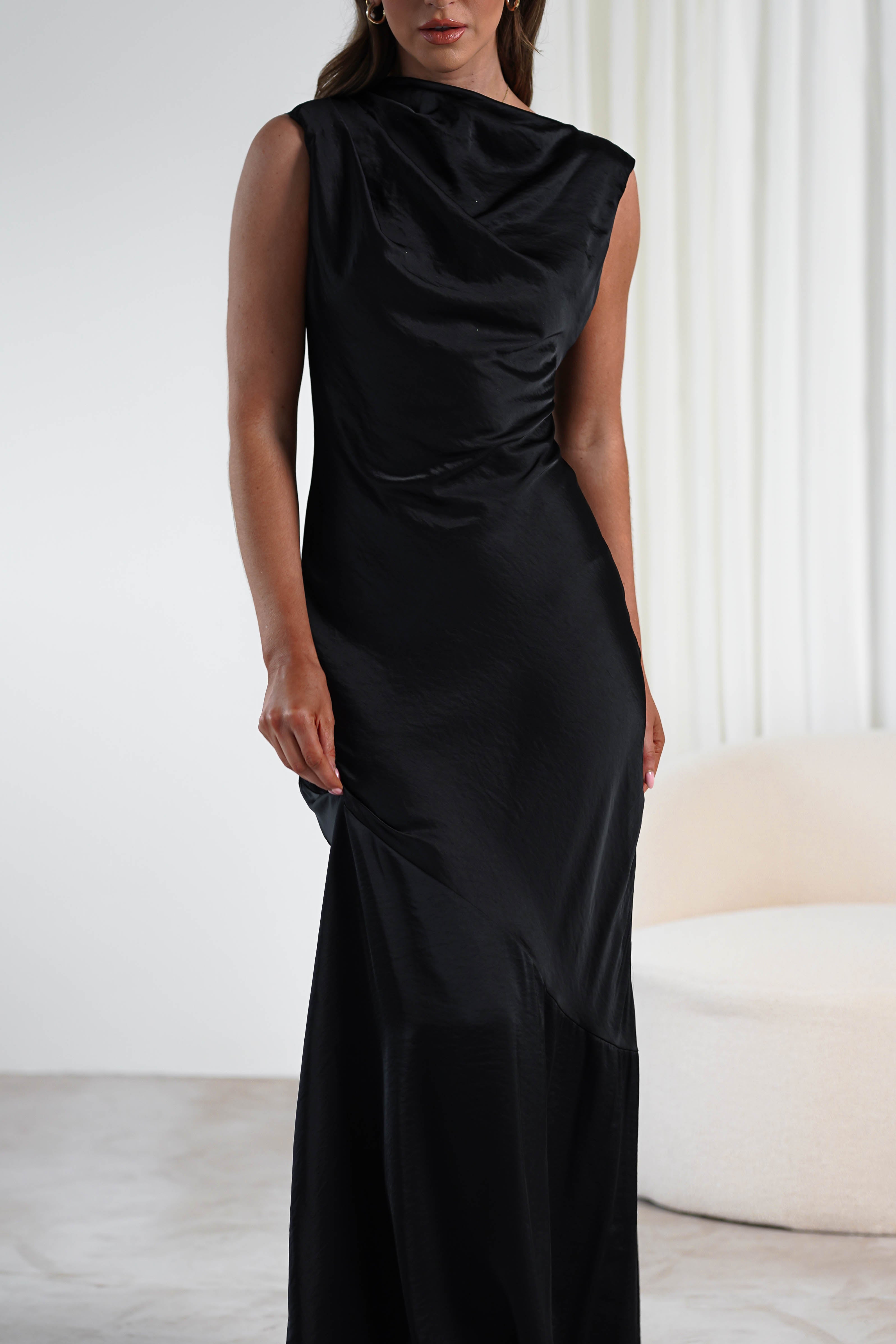 Avelina Soft Satin Maxi Dress Black | Black Tie Evening Dress | Maxi | Satin | Oh Hello Clothing
