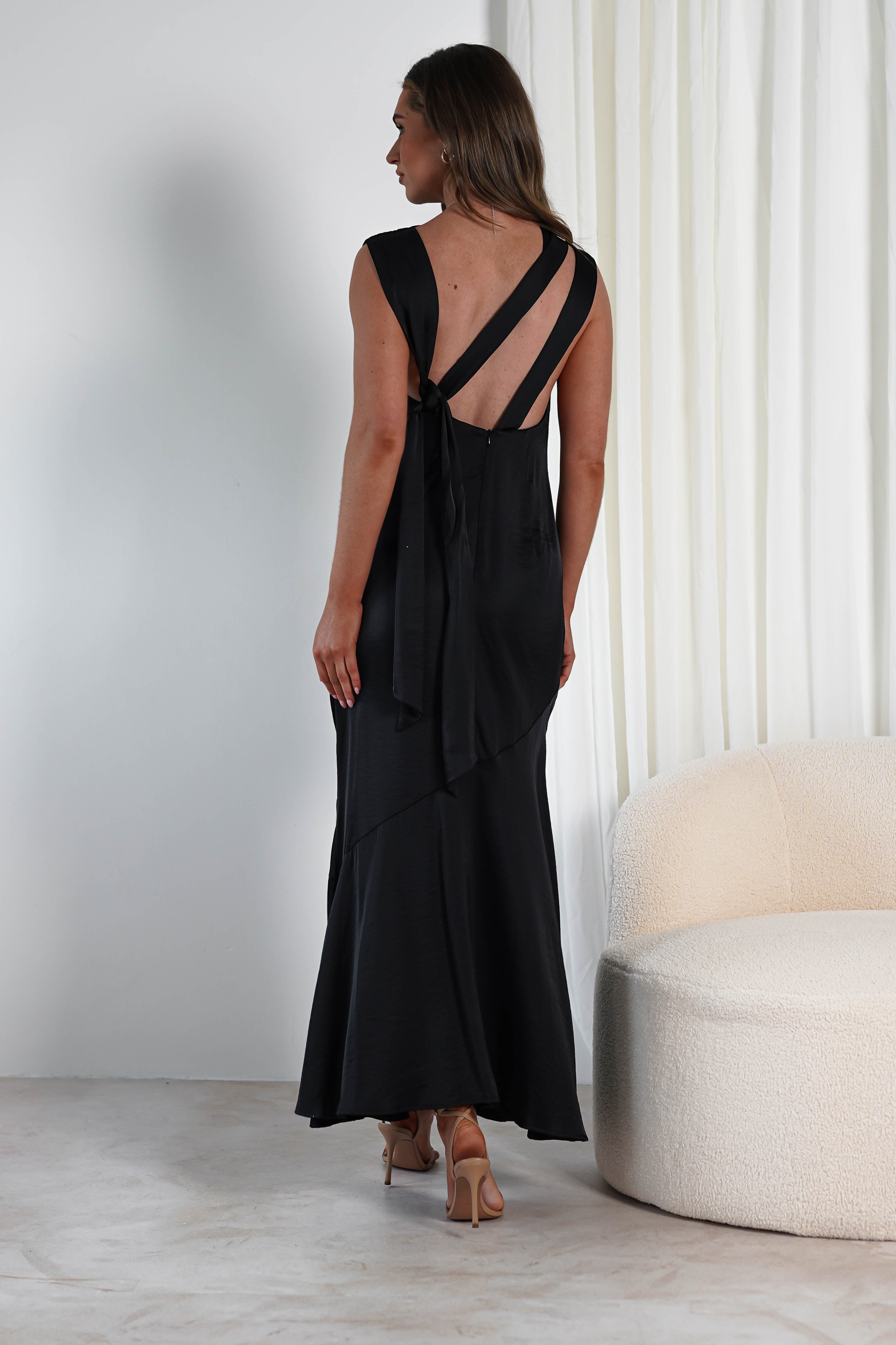 Avelina Soft Satin Maxi Dress Black | Black Tie Evening Dress | Maxi | Satin | Oh Hello Clothing