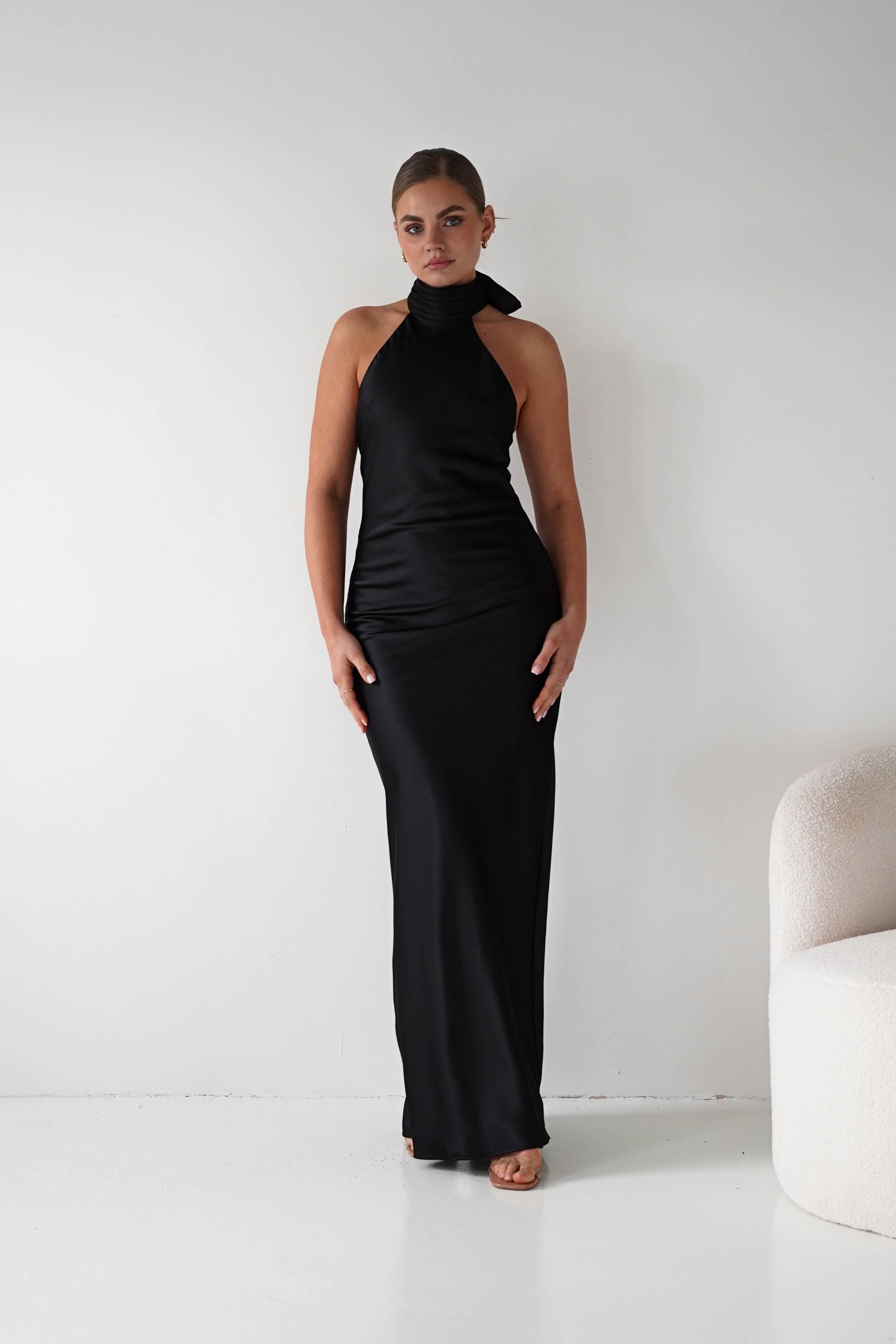 Oh Hello Clothing Women > Clothing > Dresses 1* DONE- Isla Halterneck Maxi Slip Dress | BLACK