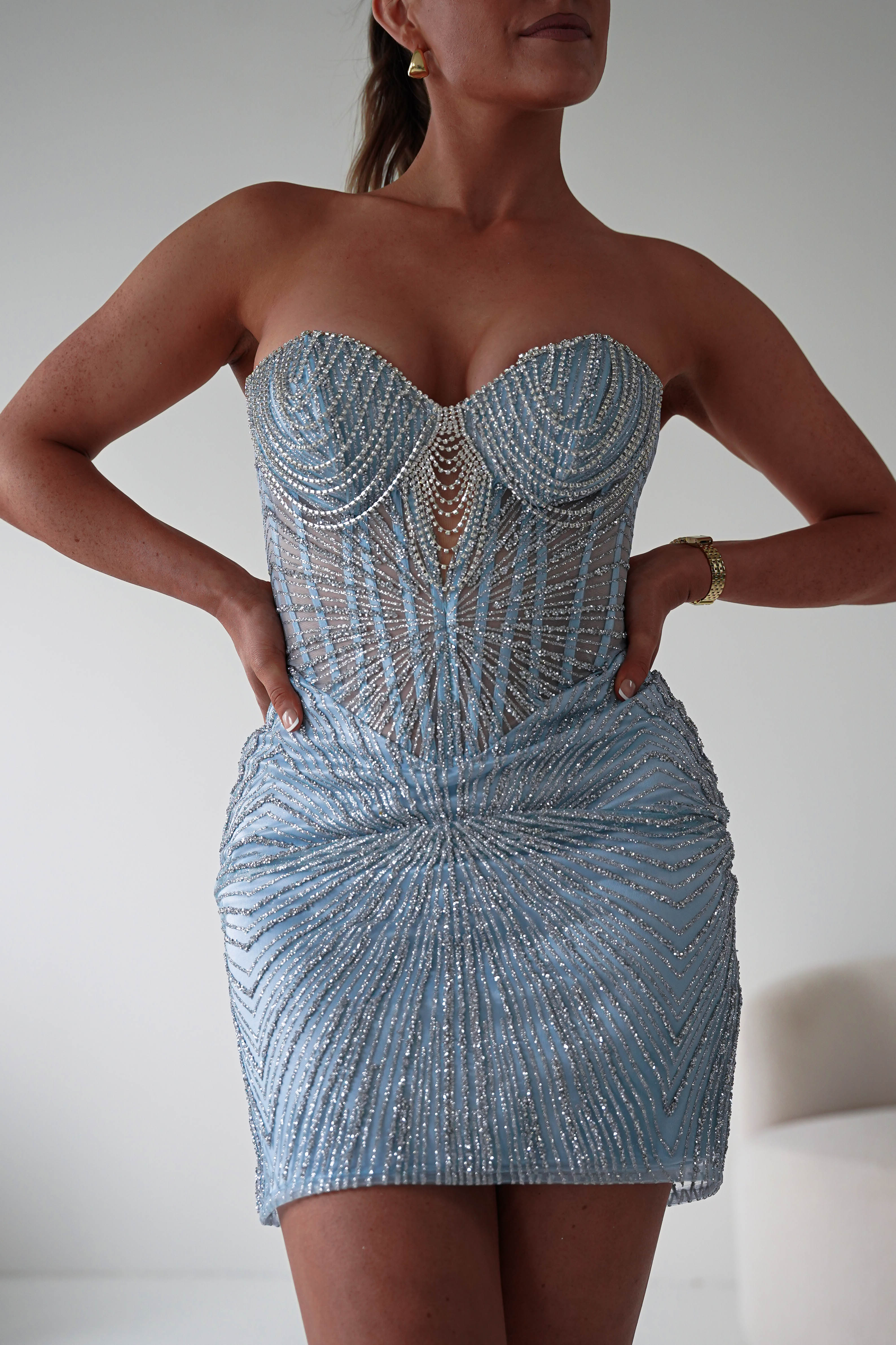 Oh Hello Clothing Women > Clothing > Dresses 1*DONE-J879-Embellished Strapless Mini Dress