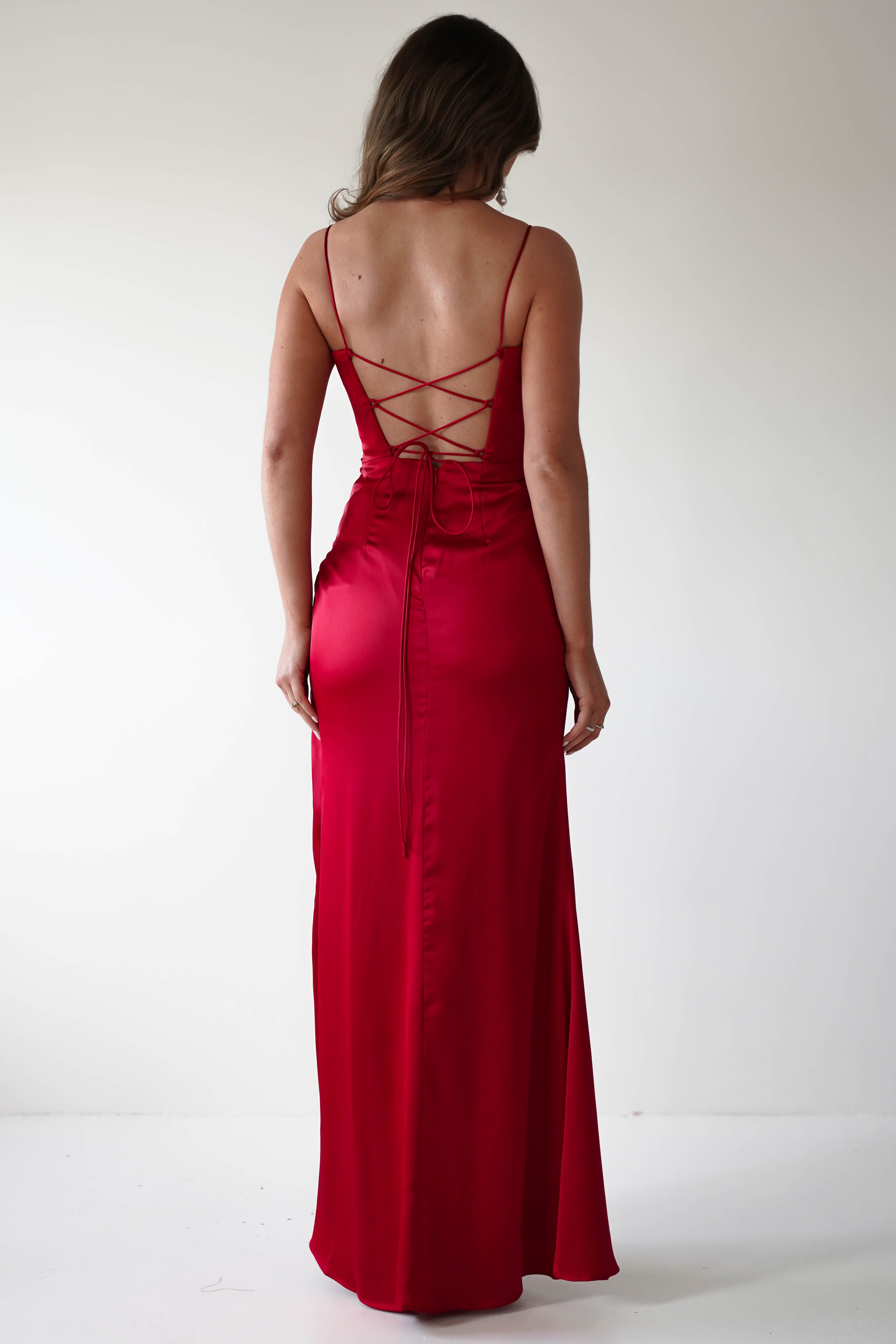 Julianne Corset Satin Gown | Red | Debs & Prom | Formal Gown | Oh Hello Clothing