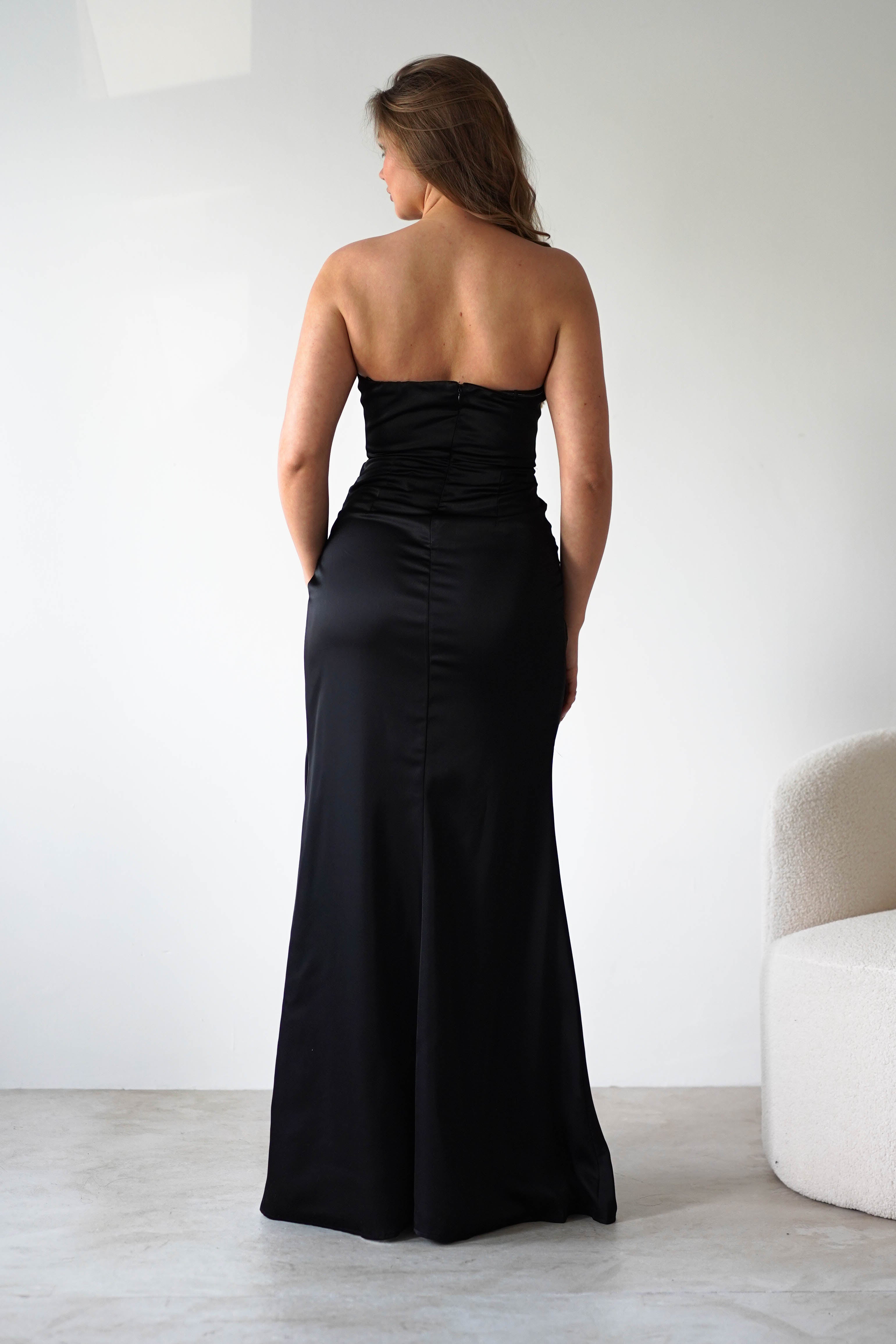 Alyce Soft Satin Strapless Gown | Black | Debs & Prom | Formal Gown | Oh Hello Clothing