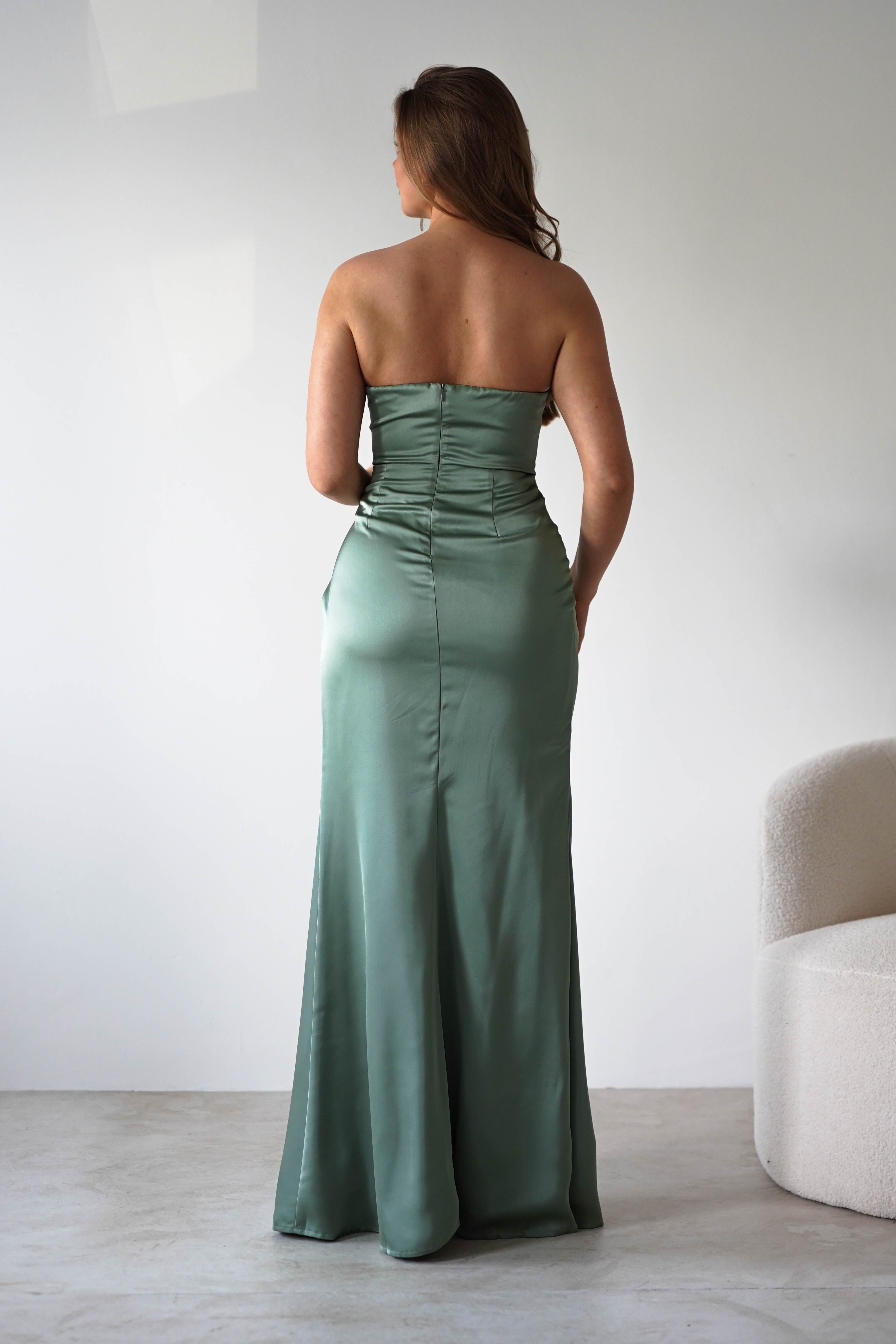 Alyce Soft Satin Strapless Gown | Olive | Debs & Prom | Formal Gown | Oh Hello Clothing