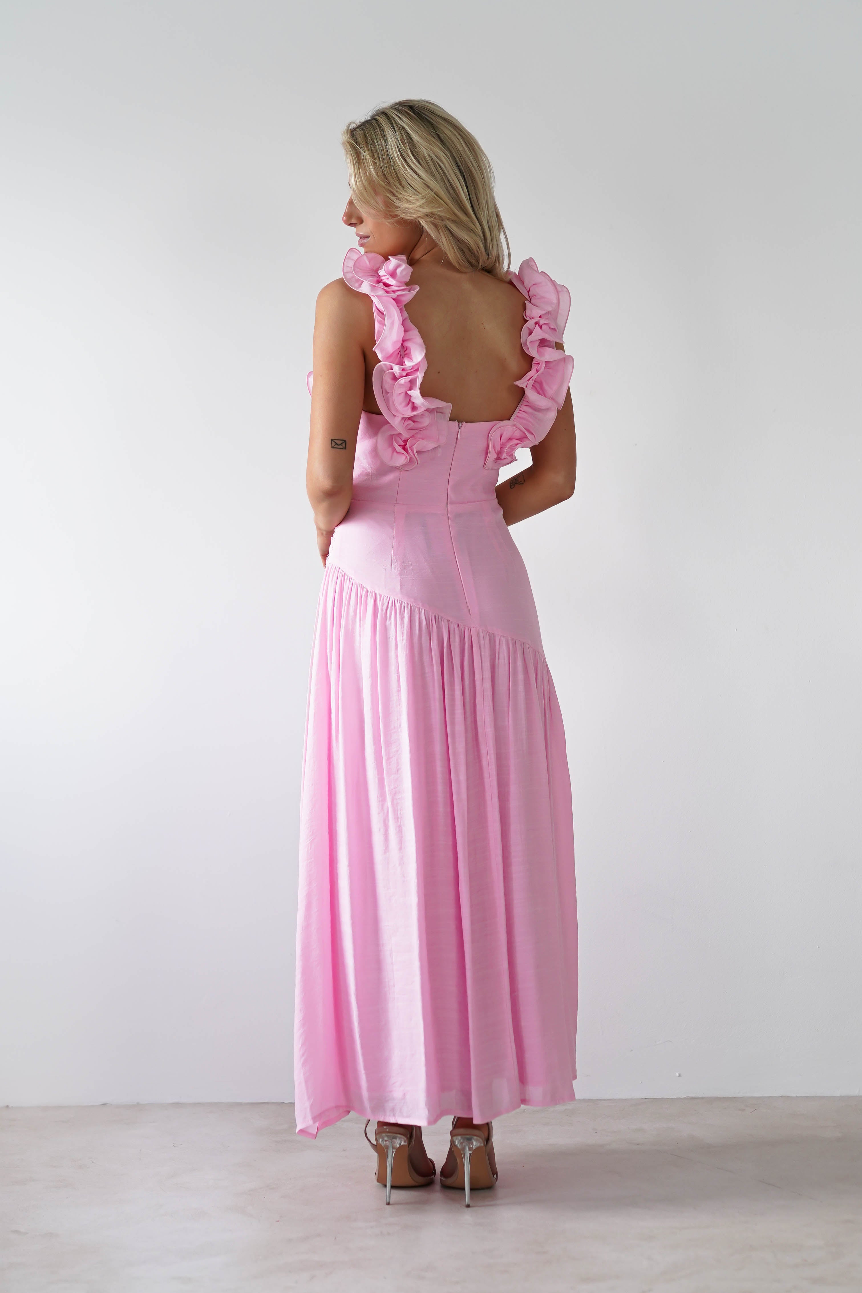 Lara Ruffle Detail Midaxi Pink | Wedding Guest Dress | Oh Hello Clothing