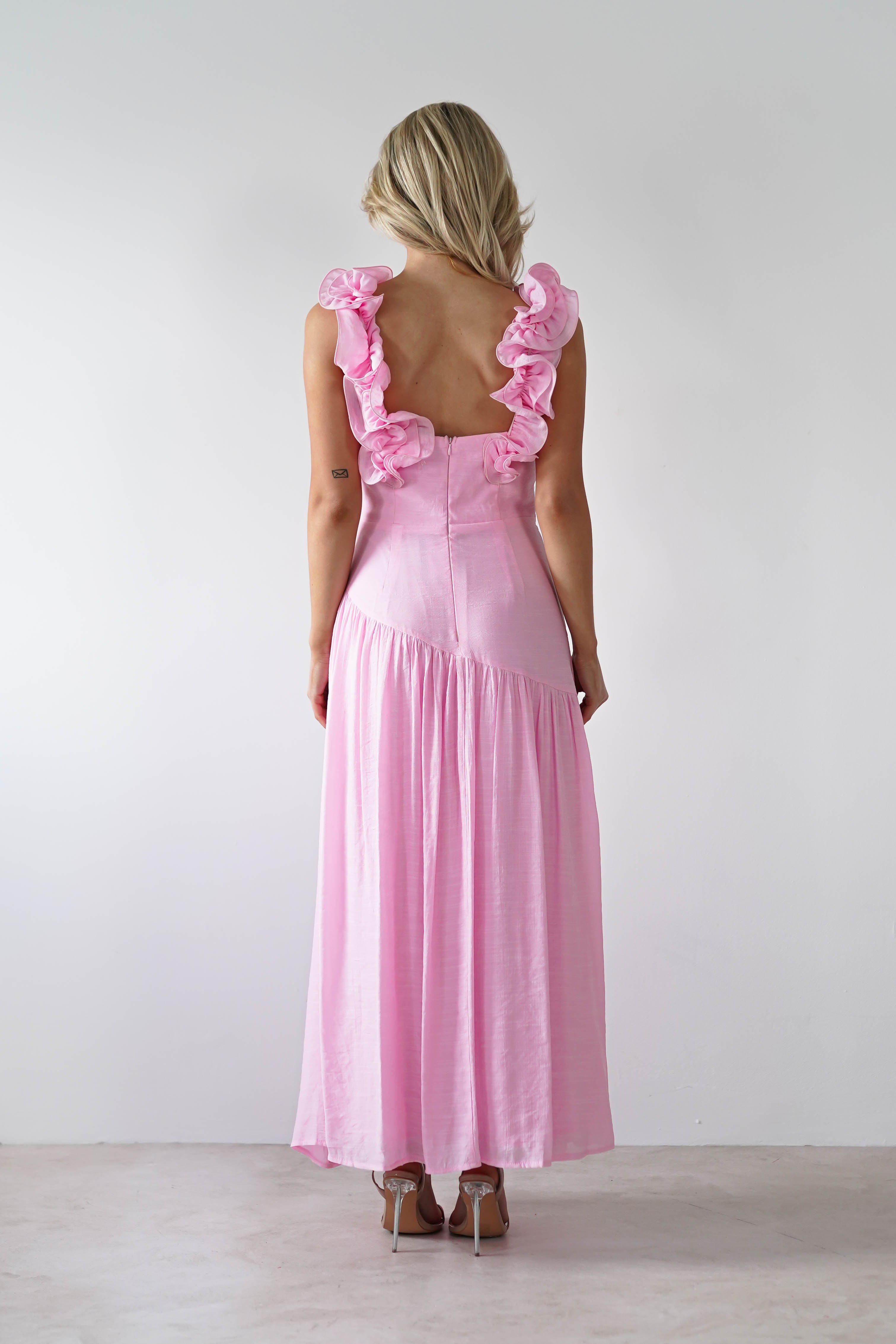 Lara Ruffle Detail Midaxi Pink | Wedding Guest Dress | Oh Hello Clothing