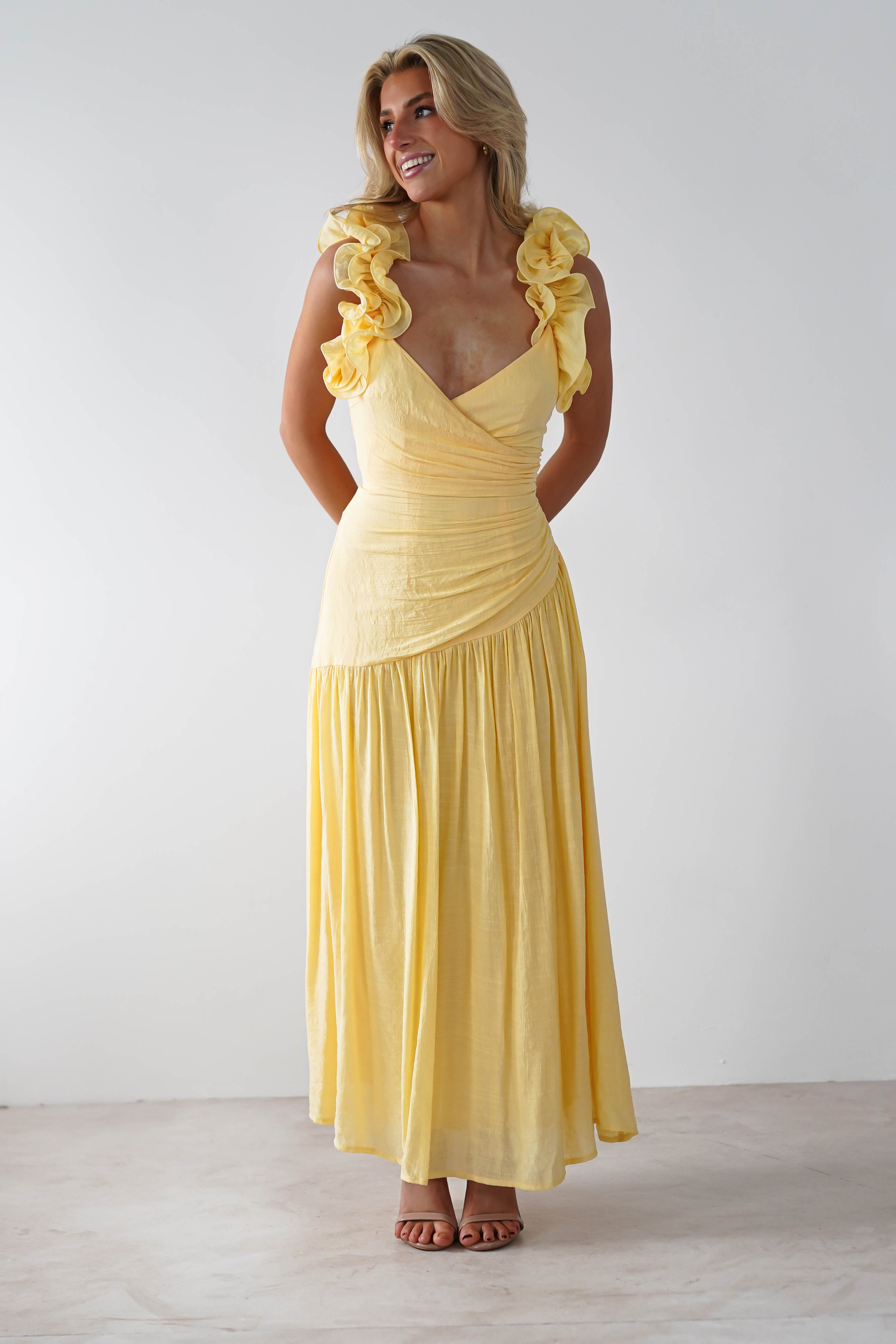 Lara Ruffle Detail Midaxi Yellow | Wedding Guest Dress | Oh Hello Clothing