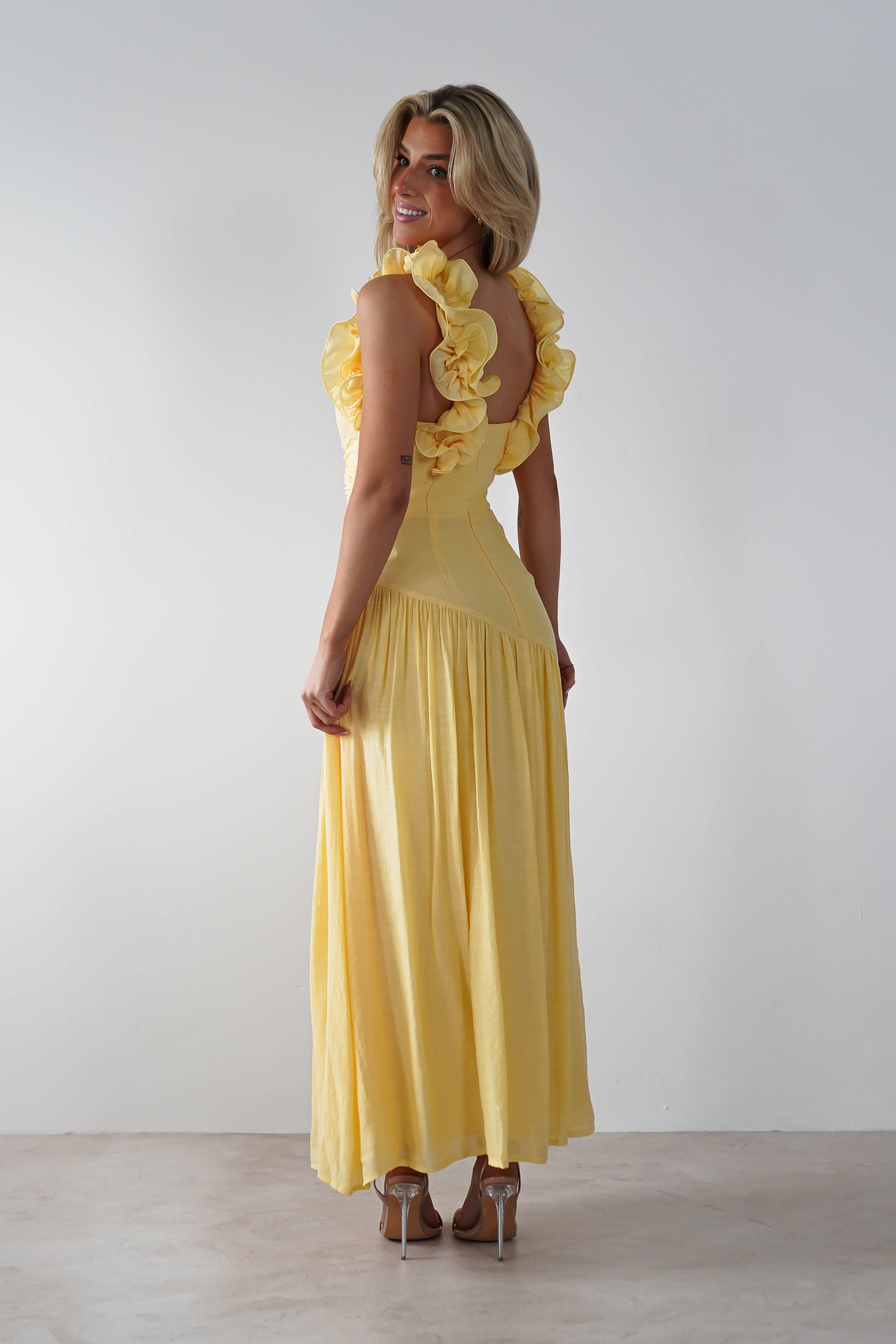Lara Ruffle Detail Midaxi Yellow | Wedding Guest Dress | Oh Hello Clothing