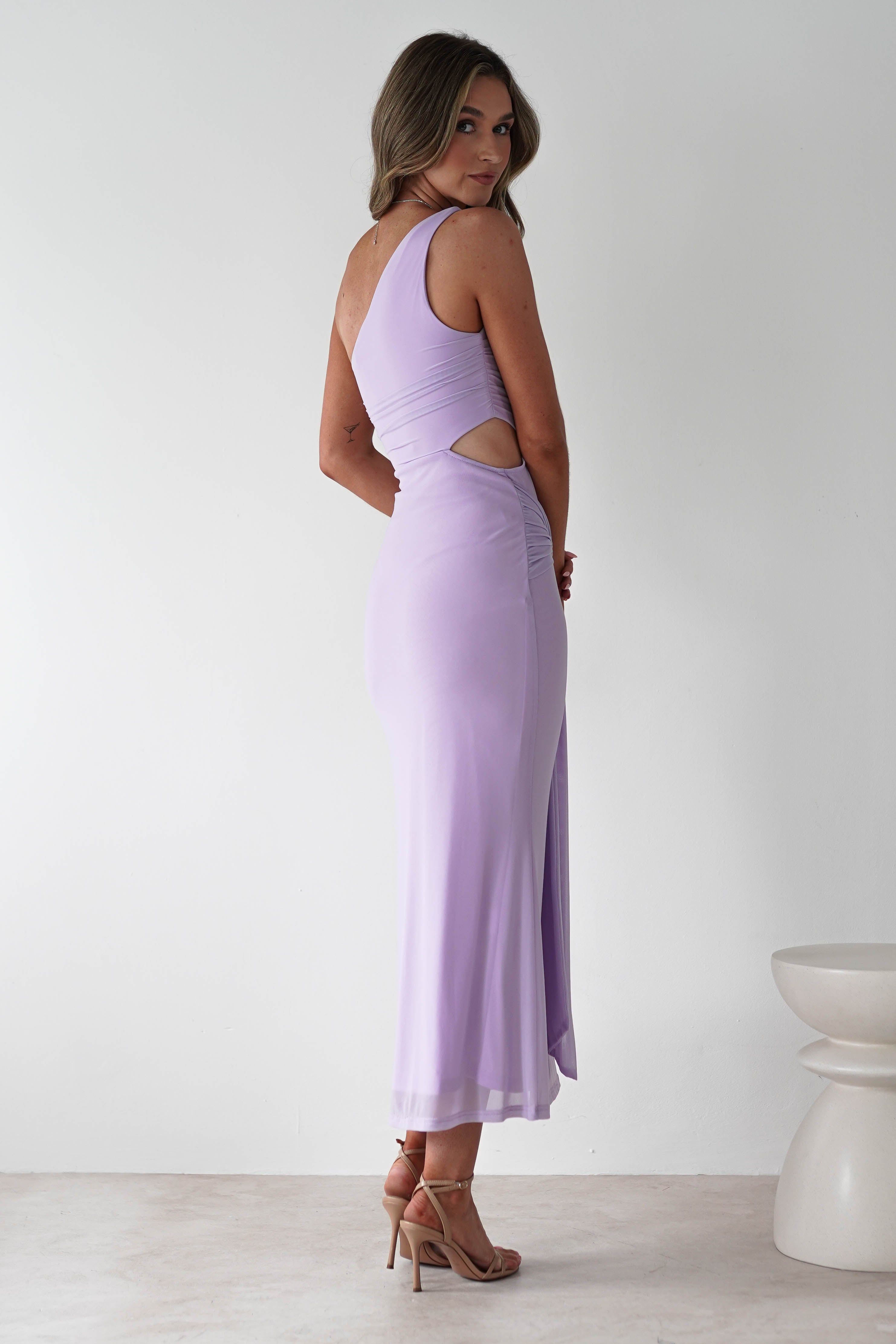 Georgia Mesh Midaxi Dress Lilac | Wedding Guest Dress | Mesh | Oh Hello Clothing