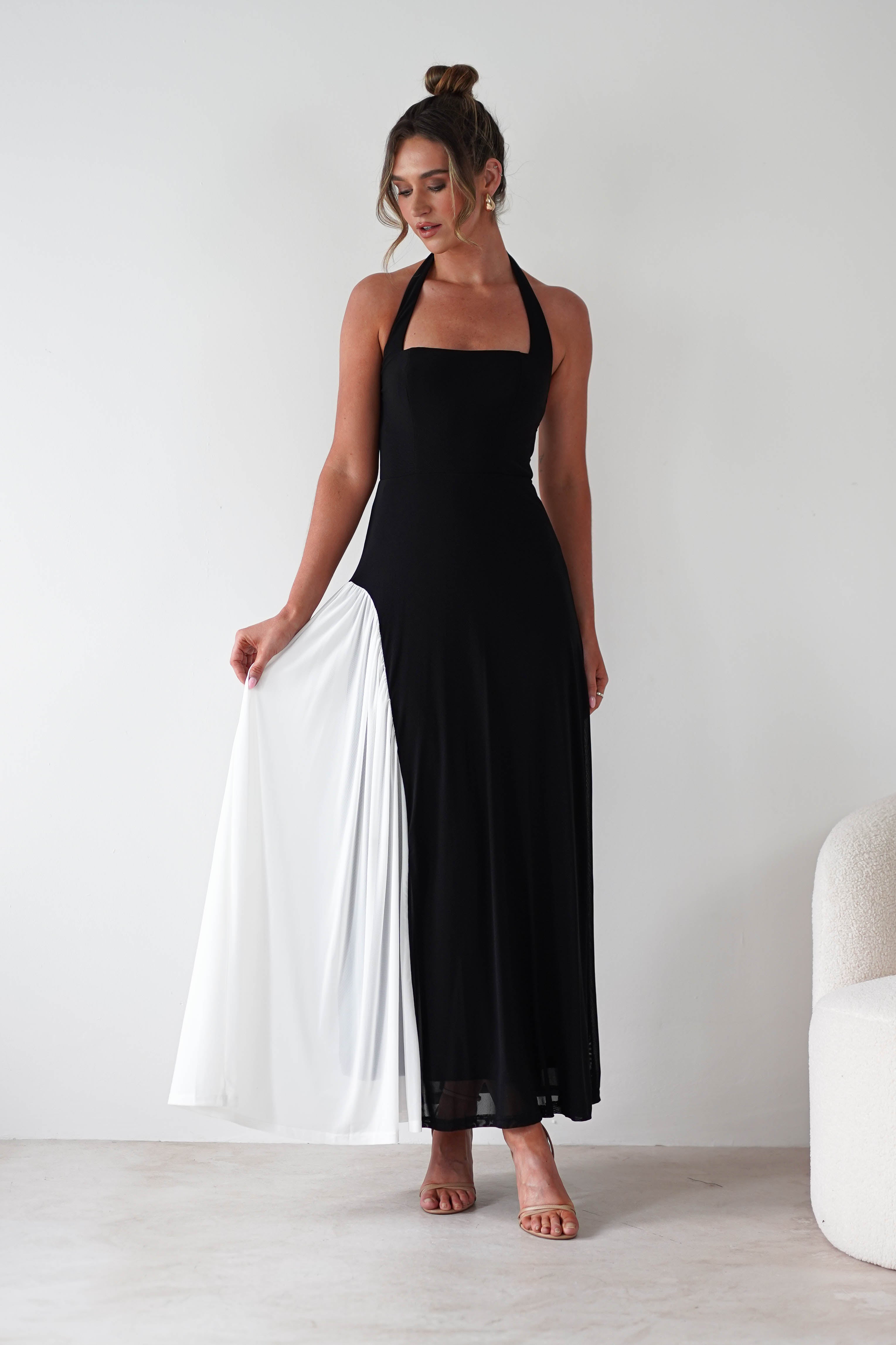 Unika Halterneck Maxi Dress Black/White | Wedding Guest Dress | Halter Neck | Maxi | Oh Hello Clothing