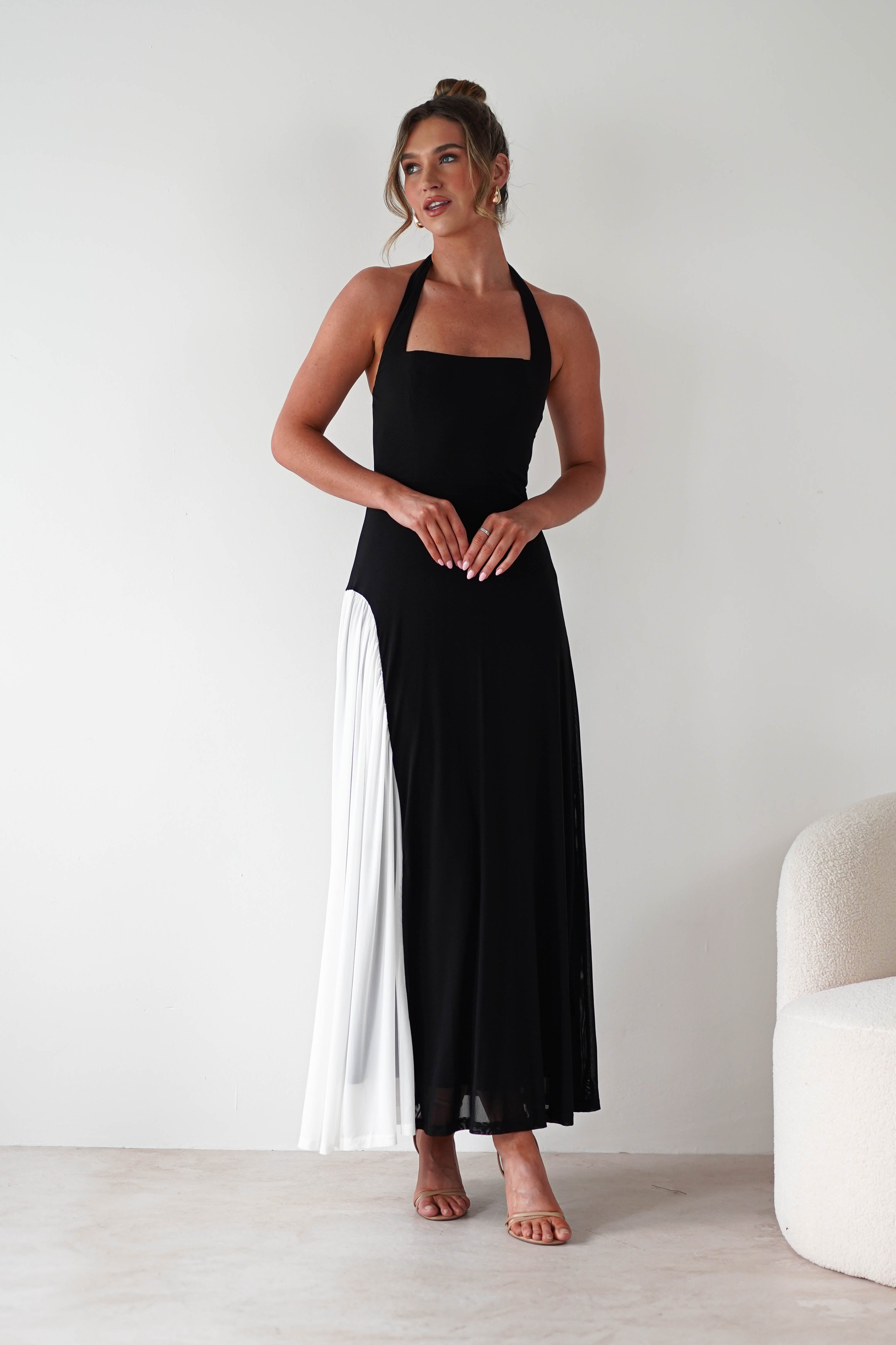 Unika Halterneck Maxi Dress Black/White | Wedding Guest Dress | Halter Neck | Maxi | Oh Hello Clothing