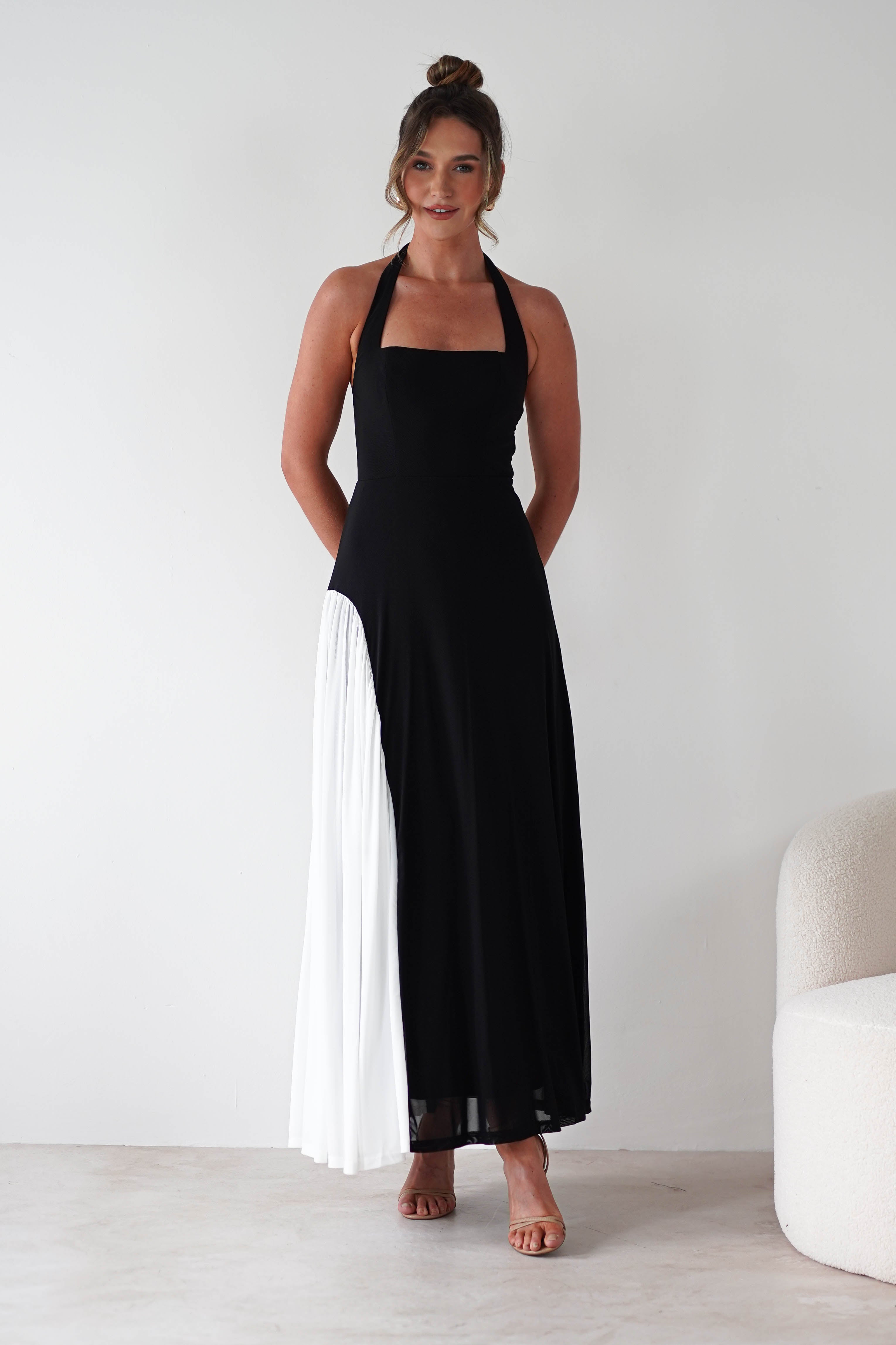 Unika Halterneck Maxi Dress Black/White | Wedding Guest Dress | Halter Neck | Maxi | Oh Hello Clothing