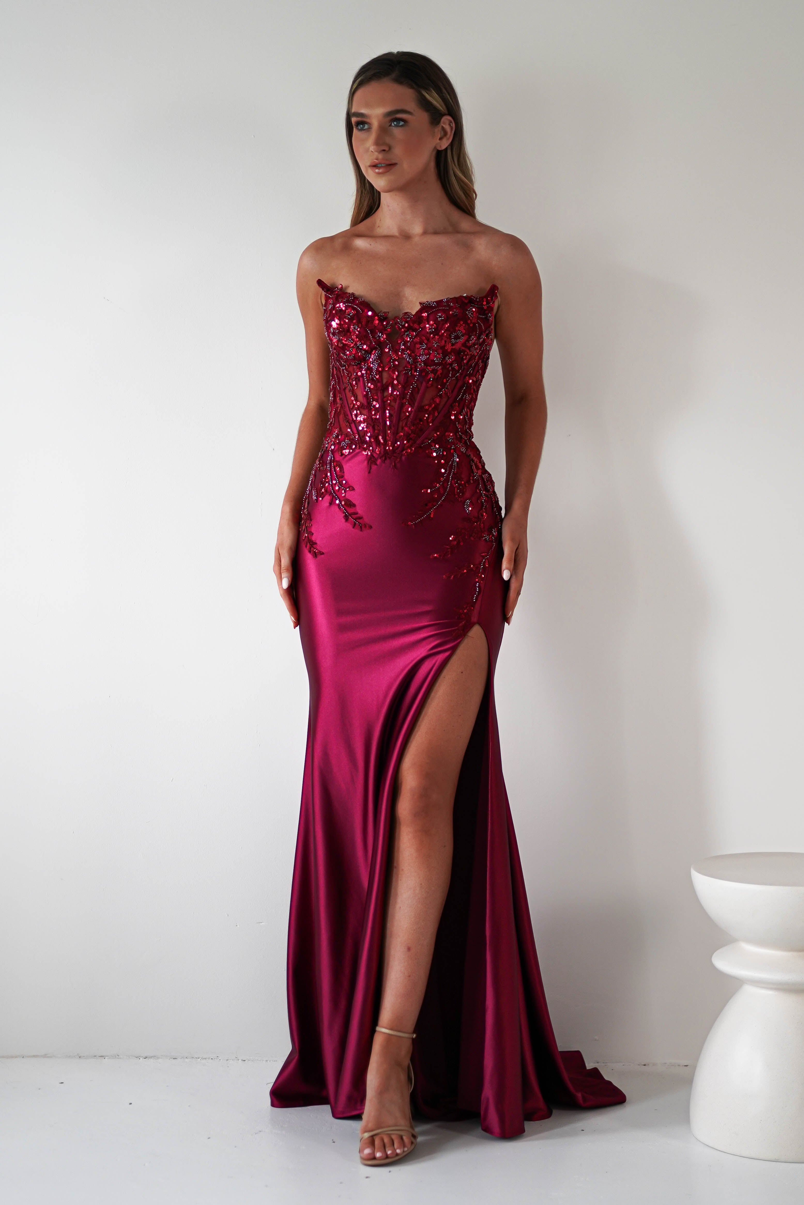 Dallas Luxe Embellished Gown | Dark Wine | Debs & Prom | Formal Gown | Oh Hello Clothing